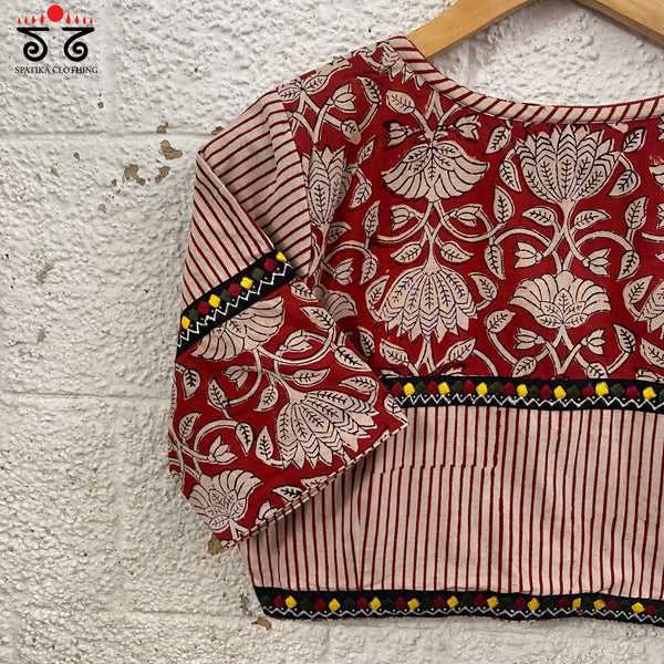 Red Half & Half Bagru Blouse