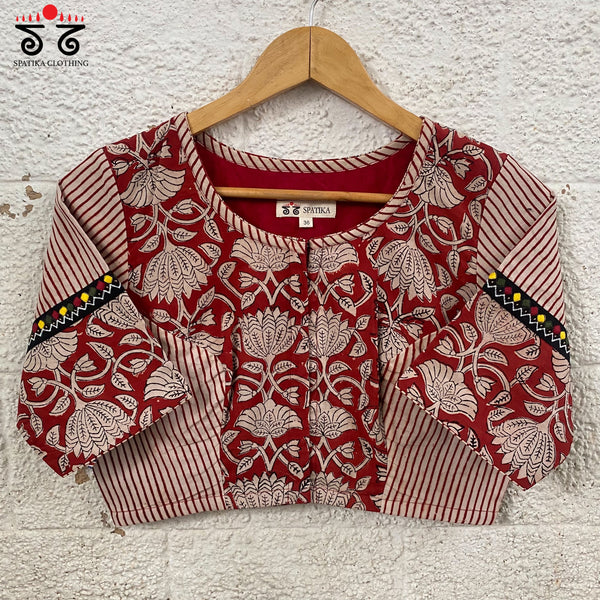 Red Half & Half Bagru Blouse