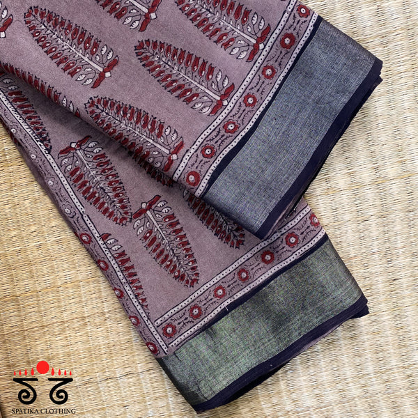 Ajrak on Linen Cotton Saree