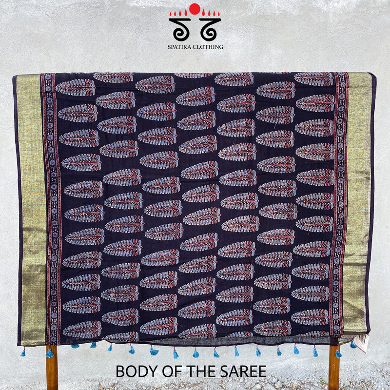 Ajrak On Linen Cotton Saree