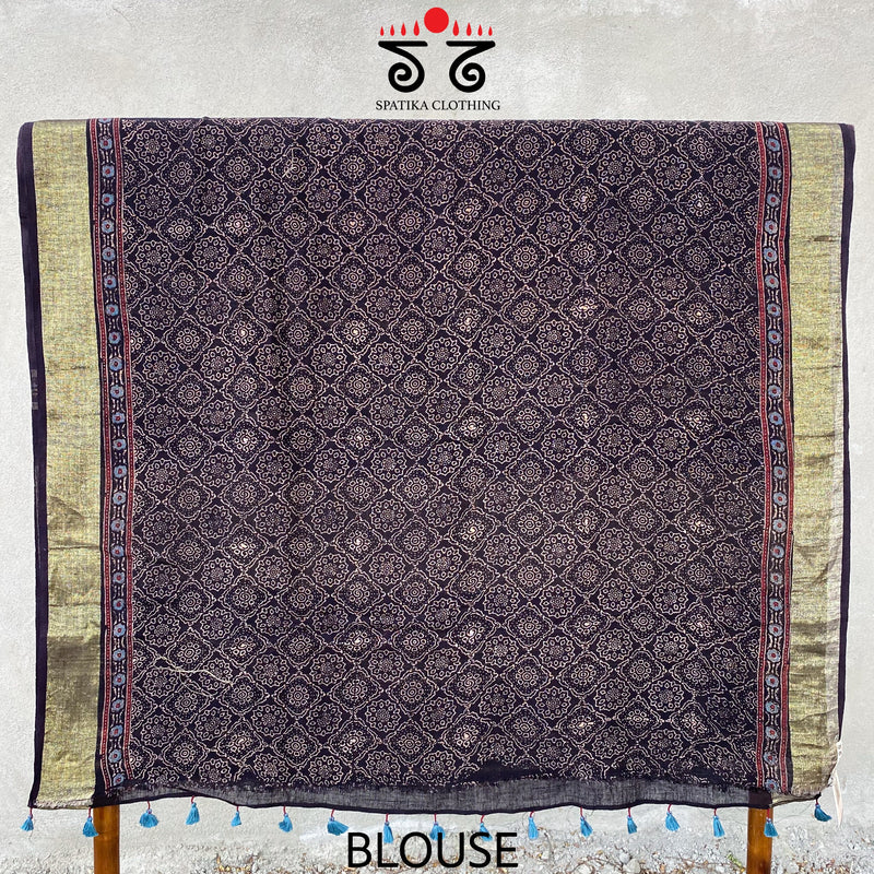 Ajrak On Linen Cotton Saree