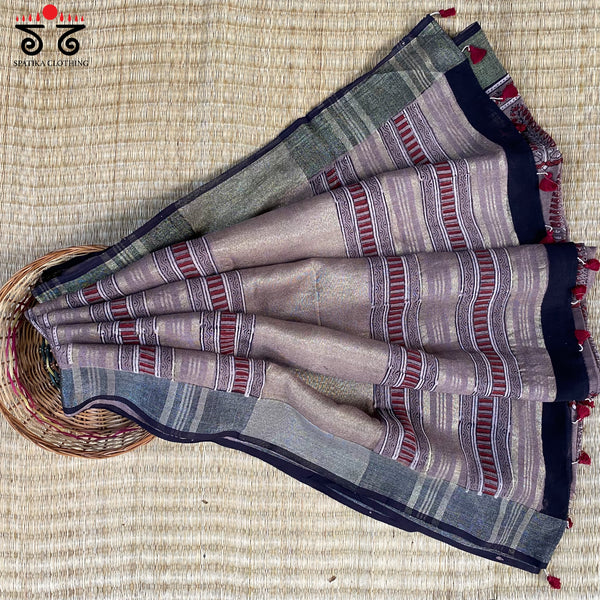 Ajrak on Linen Cotton Saree