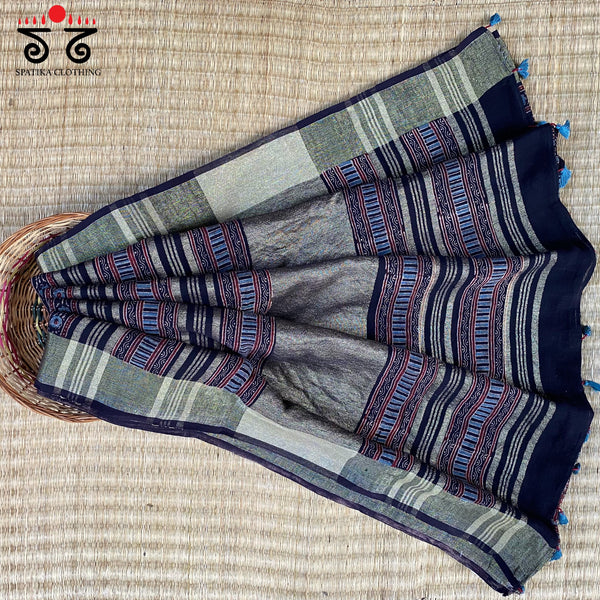 Ajrak On Linen Cotton Saree