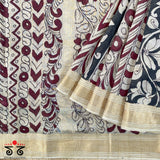 Pen Kalamkari On Maheshwari Silk Cotton Saree