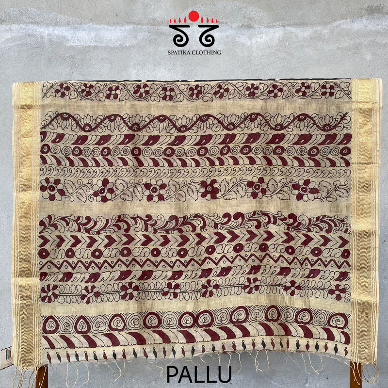 Pen Kalamkari On Maheshwari Silk Cotton Saree