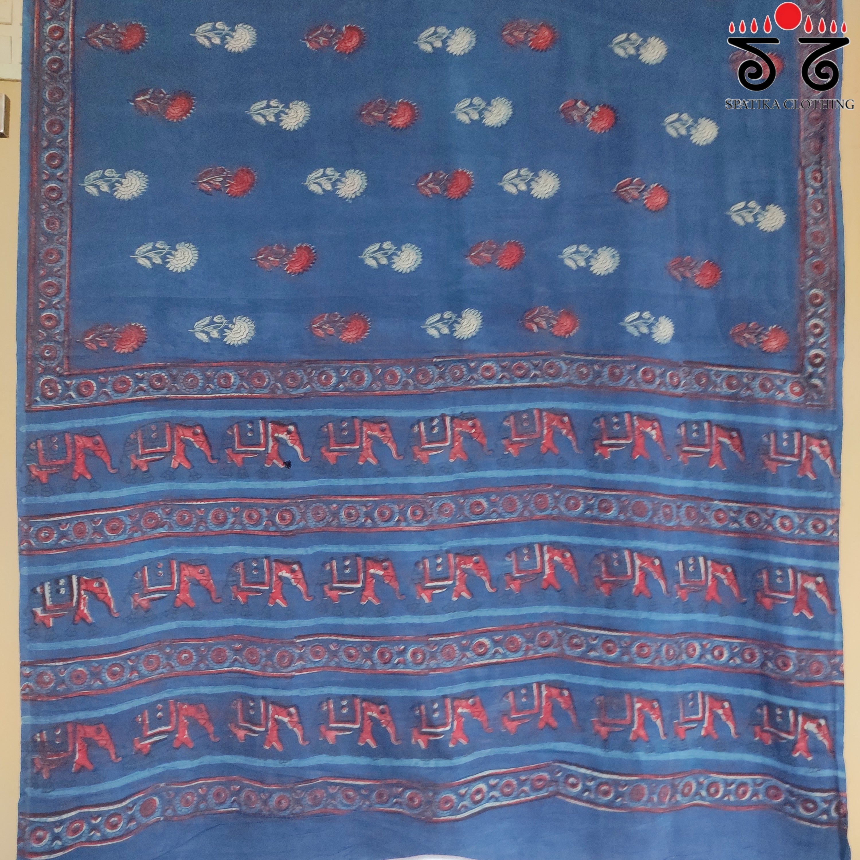 Indigo Handblock Printed Mulmul Cotton Saree