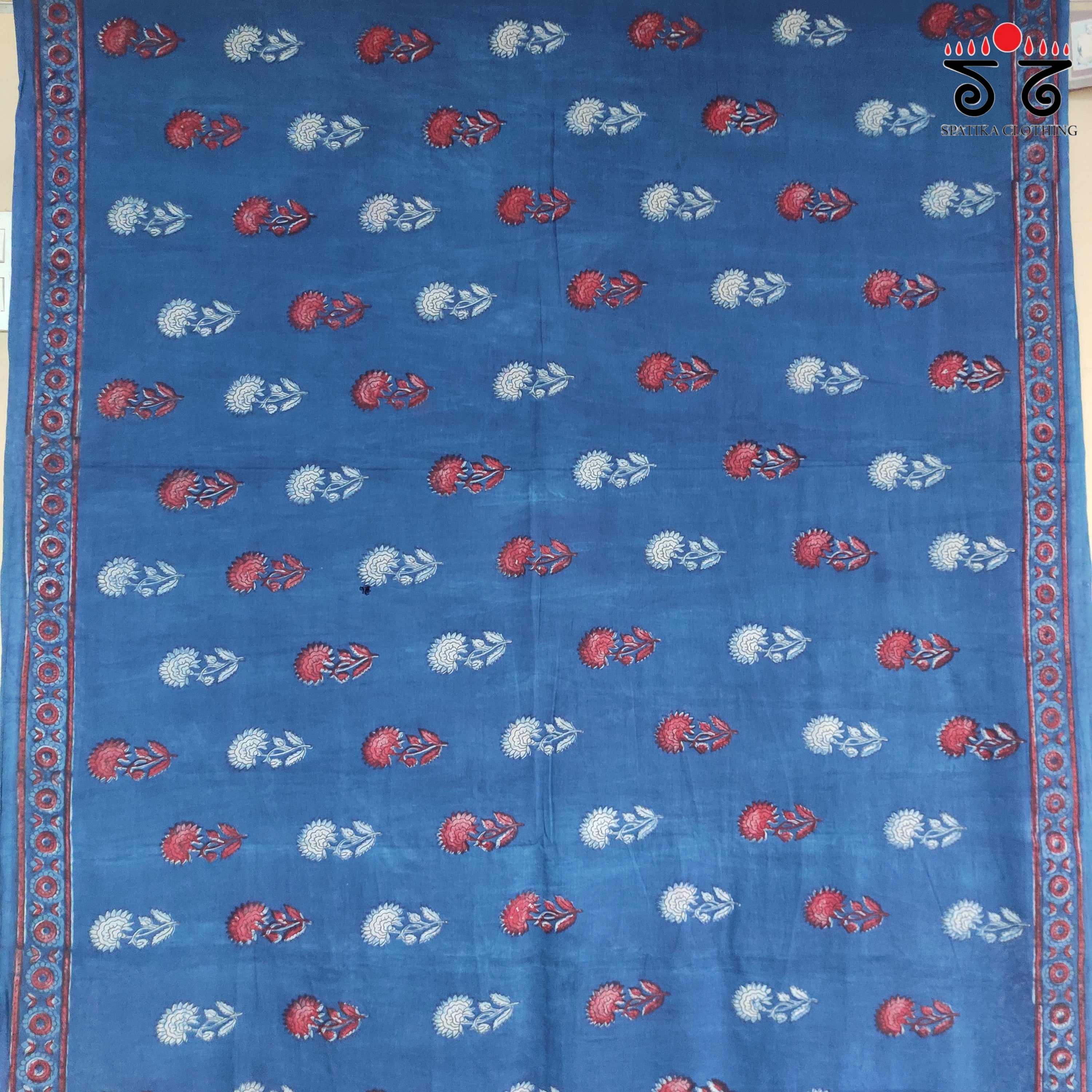 Indigo Handblock Printed Mulmul Cotton Saree