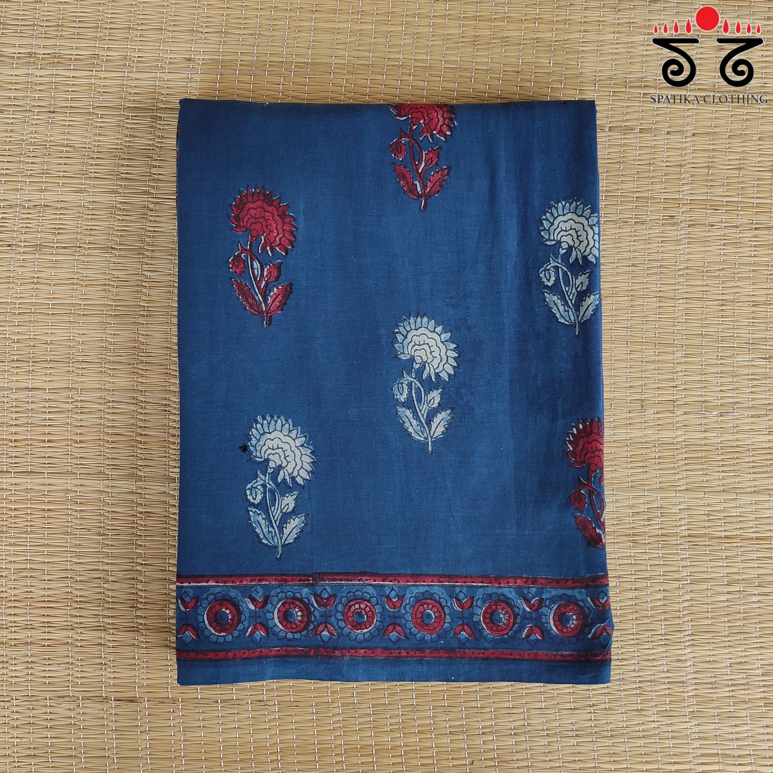 Indigo Handblock Printed Mulmul Cotton Saree