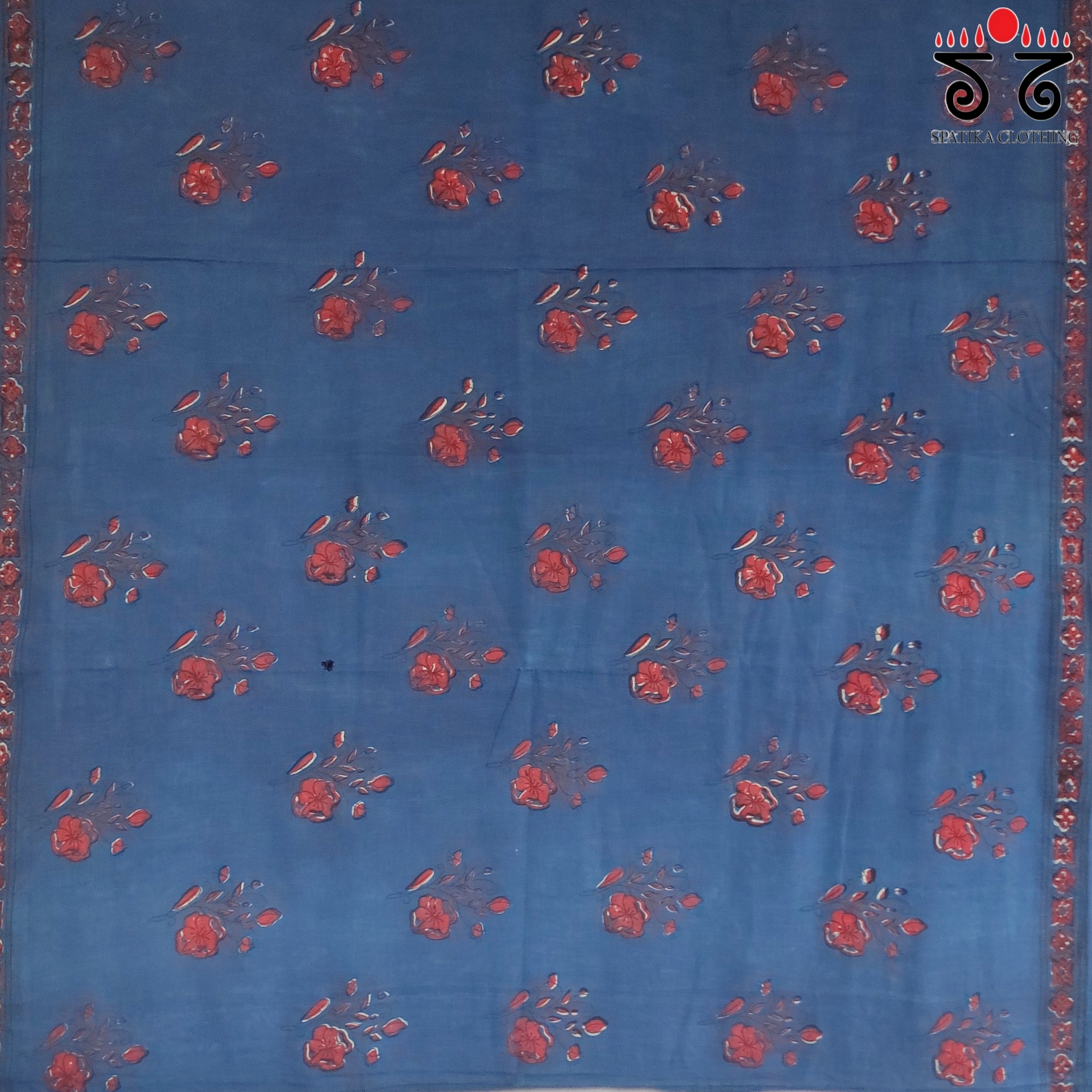 Indigo Handblock Printed Mulmul Cotton Saree