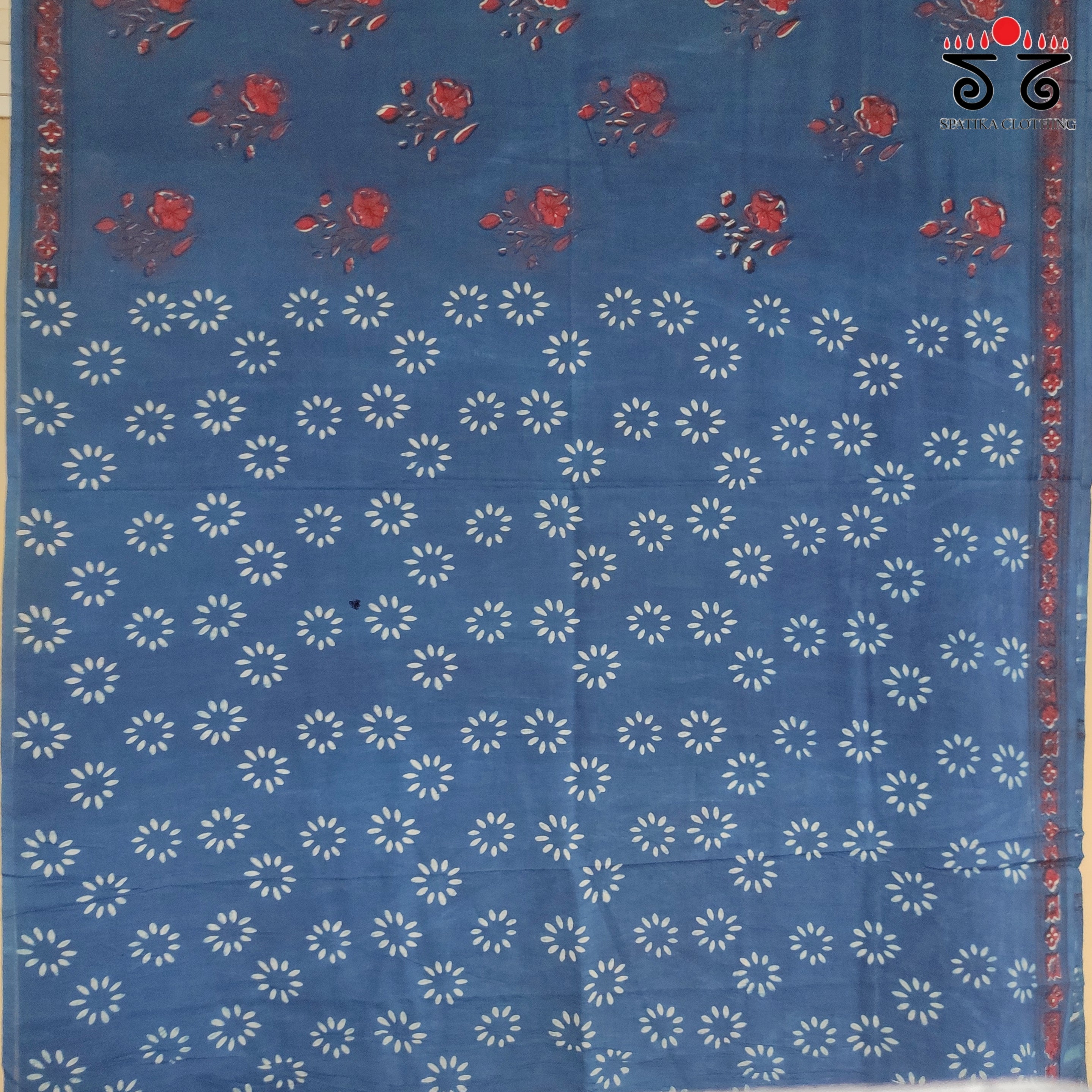 Indigo Handblock Printed Mulmul Cotton Saree