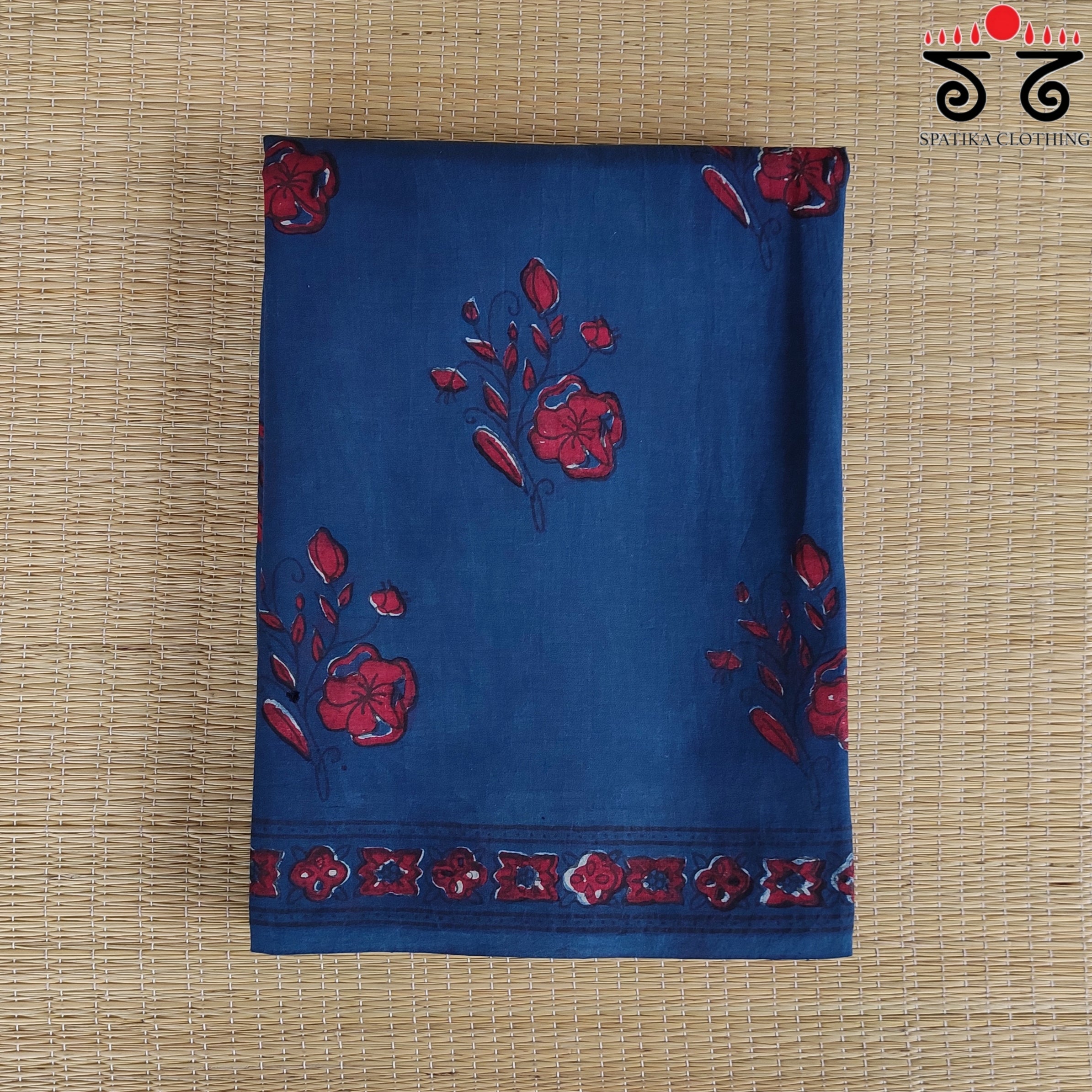 Indigo Handblock Printed Mulmul Cotton Saree