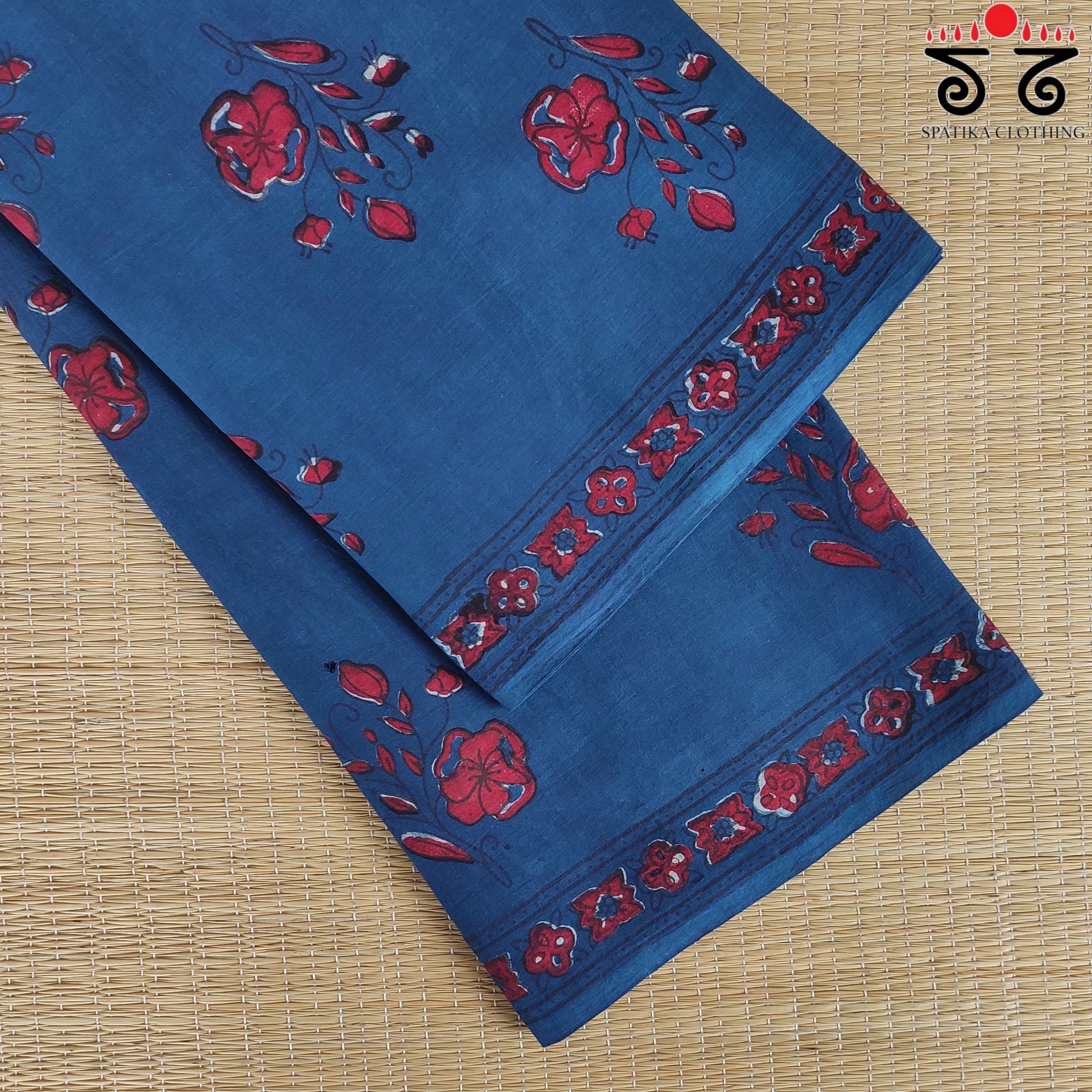 Indigo Handblock Printed Mulmul Cotton Saree