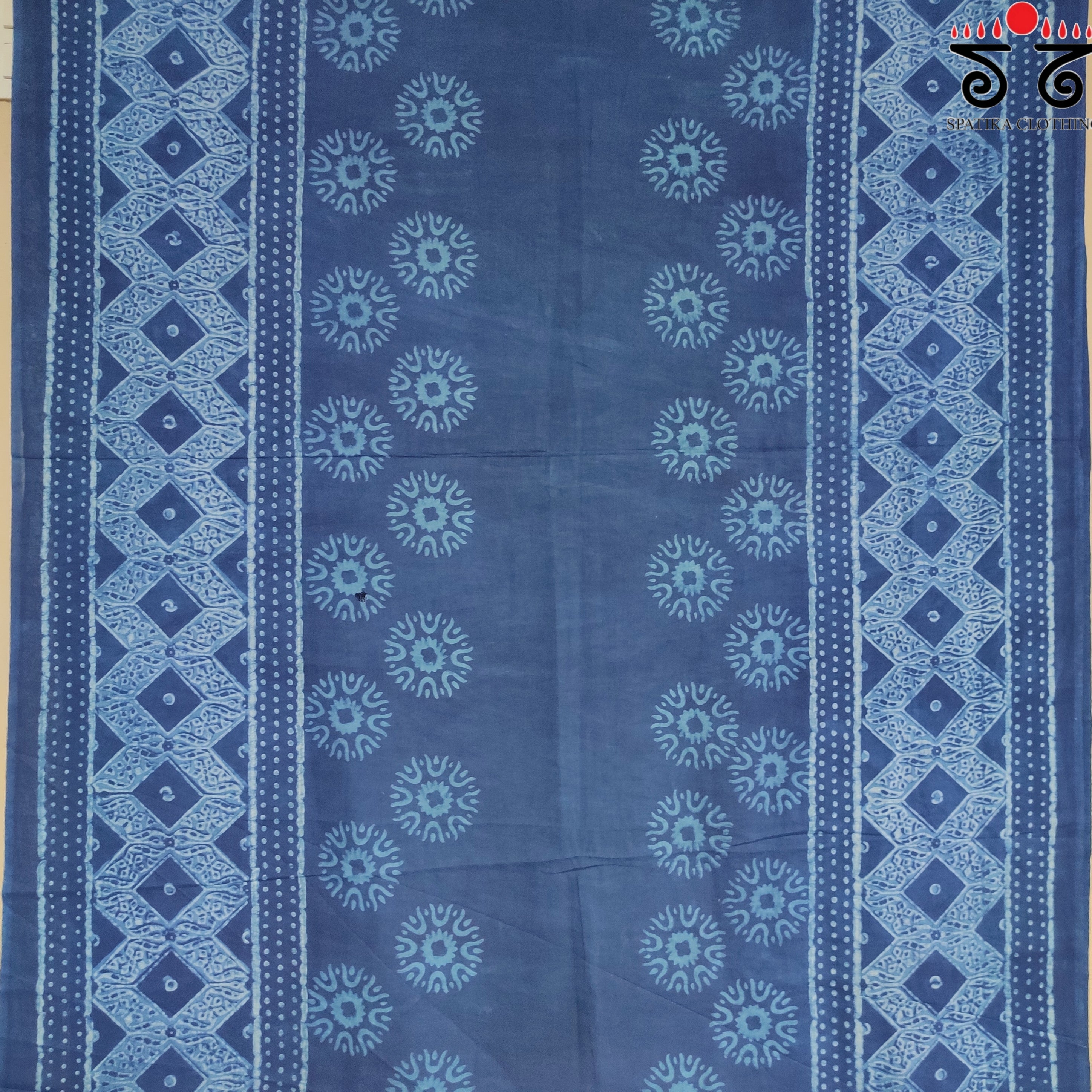 Indigo Handblock Printed Mulmul Cotton Saree