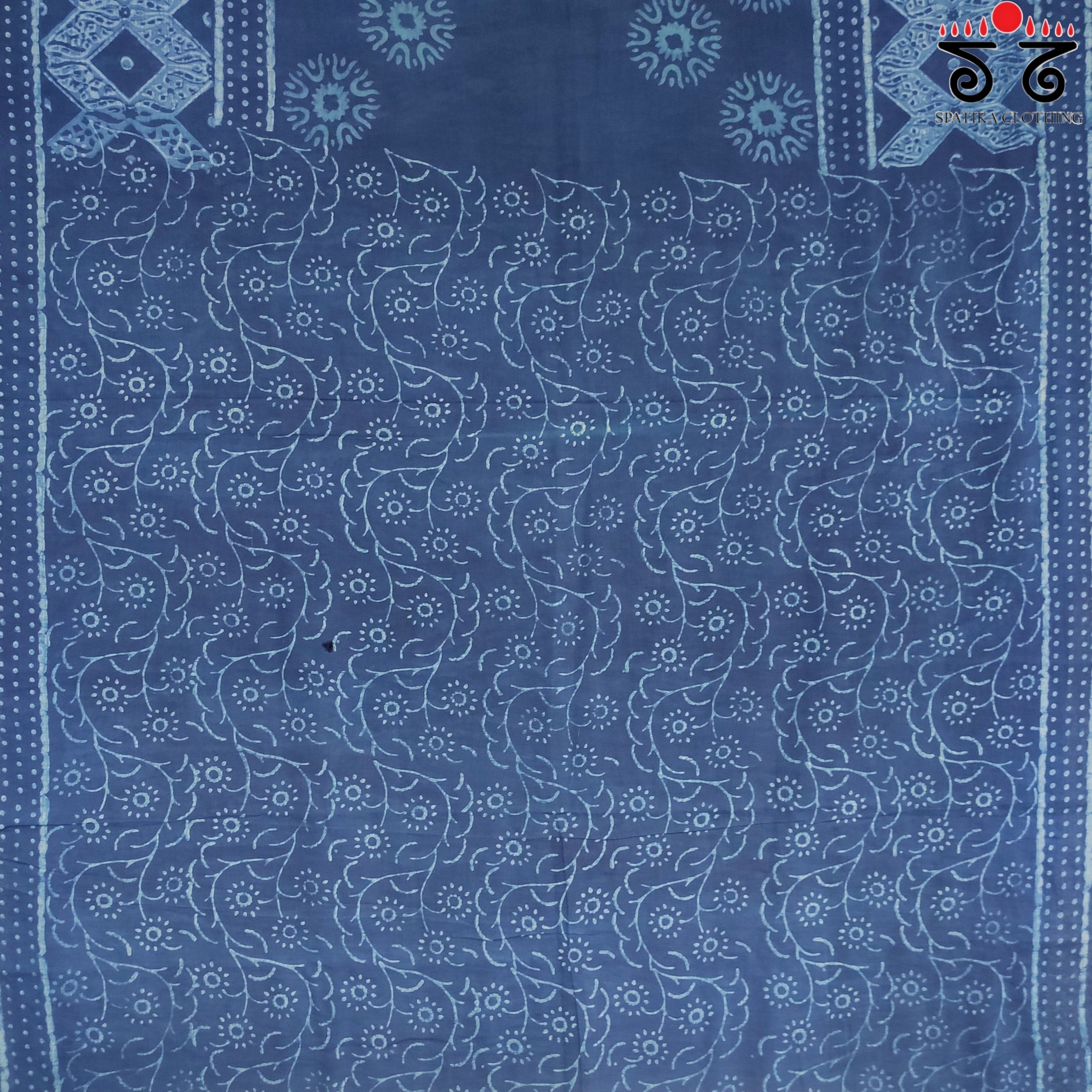 Indigo Handblock Printed Mulmul Cotton Saree