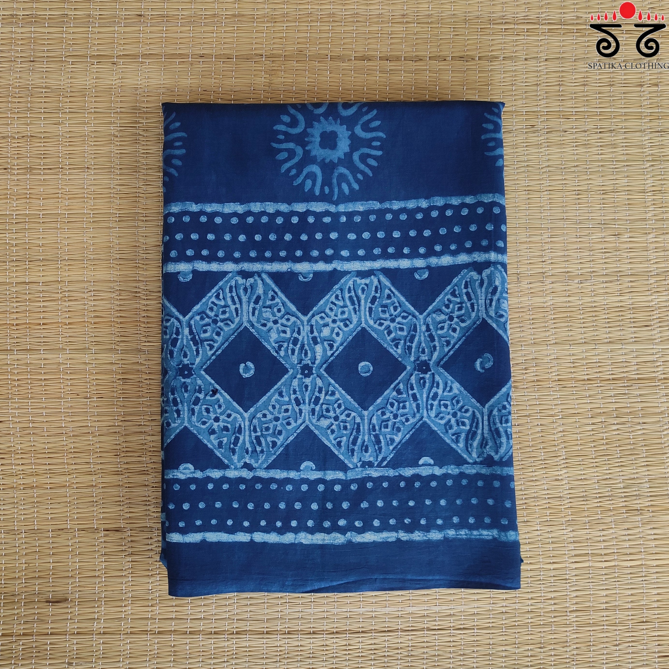 Indigo Handblock Printed Mulmul Cotton Saree