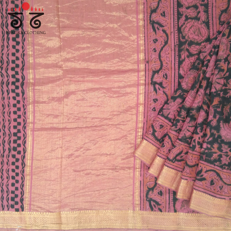 Kalamkari Handblock Print on Mangalagiri Cotton Saree