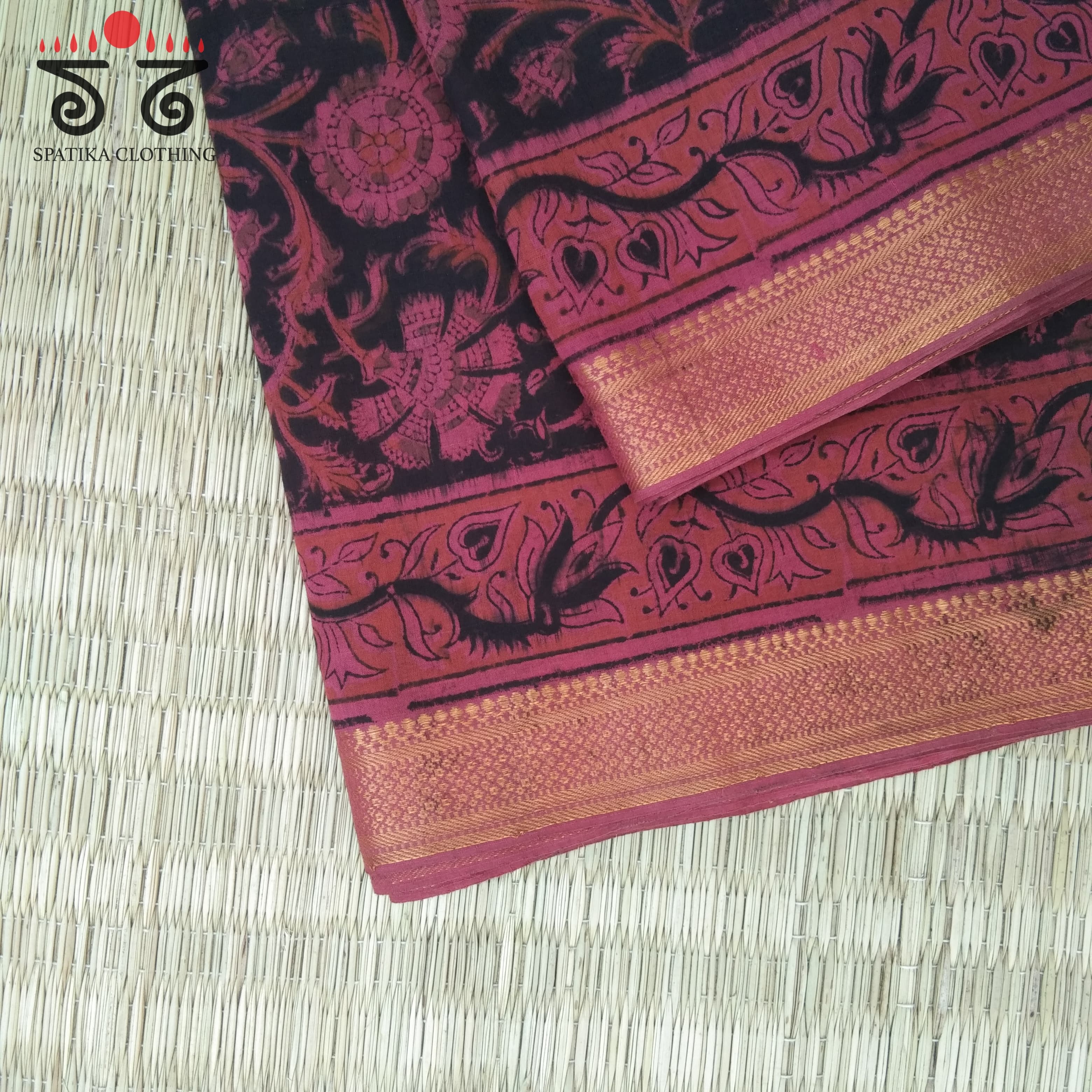 Kalamkari Handblock Print on Mangalagiri Cotton Saree
