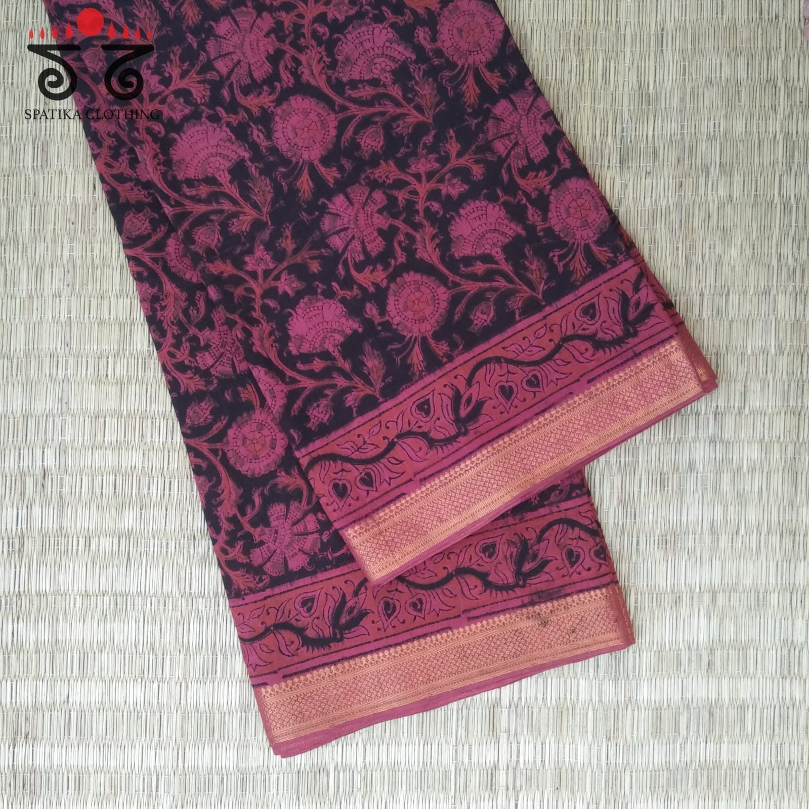 Kalamkari Handblock Print on Mangalagiri Cotton Saree