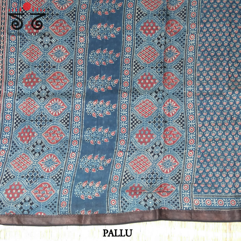 Ajrak Handblock Print on Silk Cotton Saree