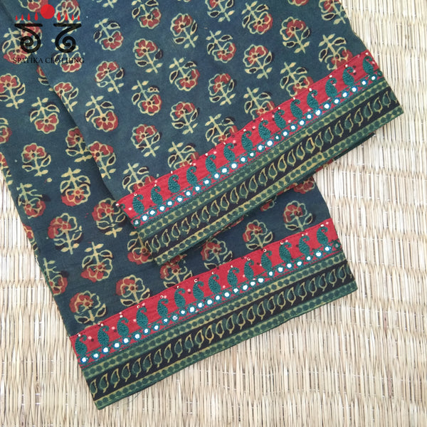 Ajrakh - Hand Embroidered Blouse Fabric