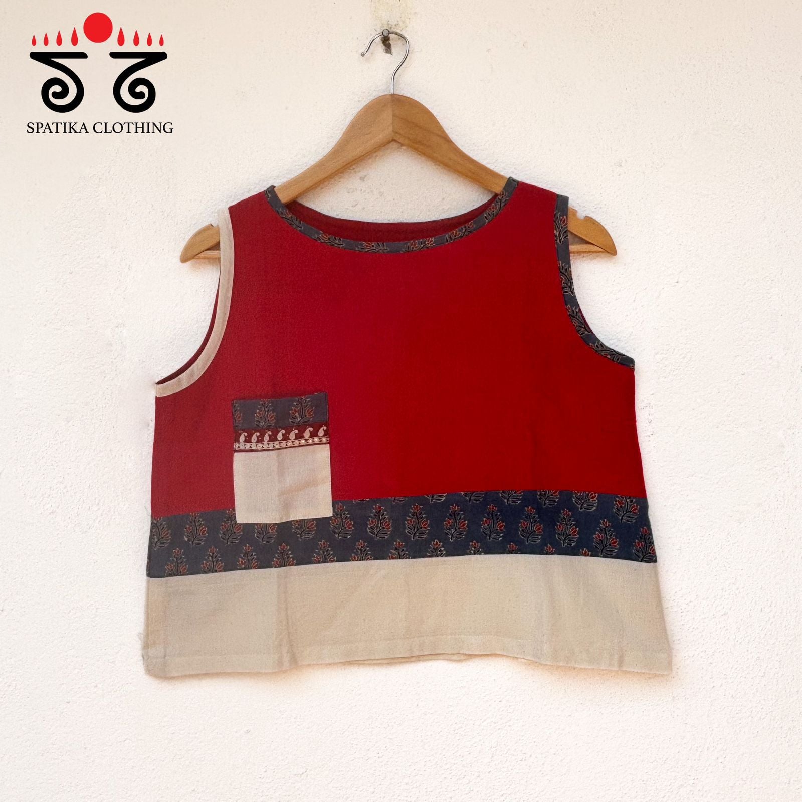 Ajrakh Patch Pocket Crop Top