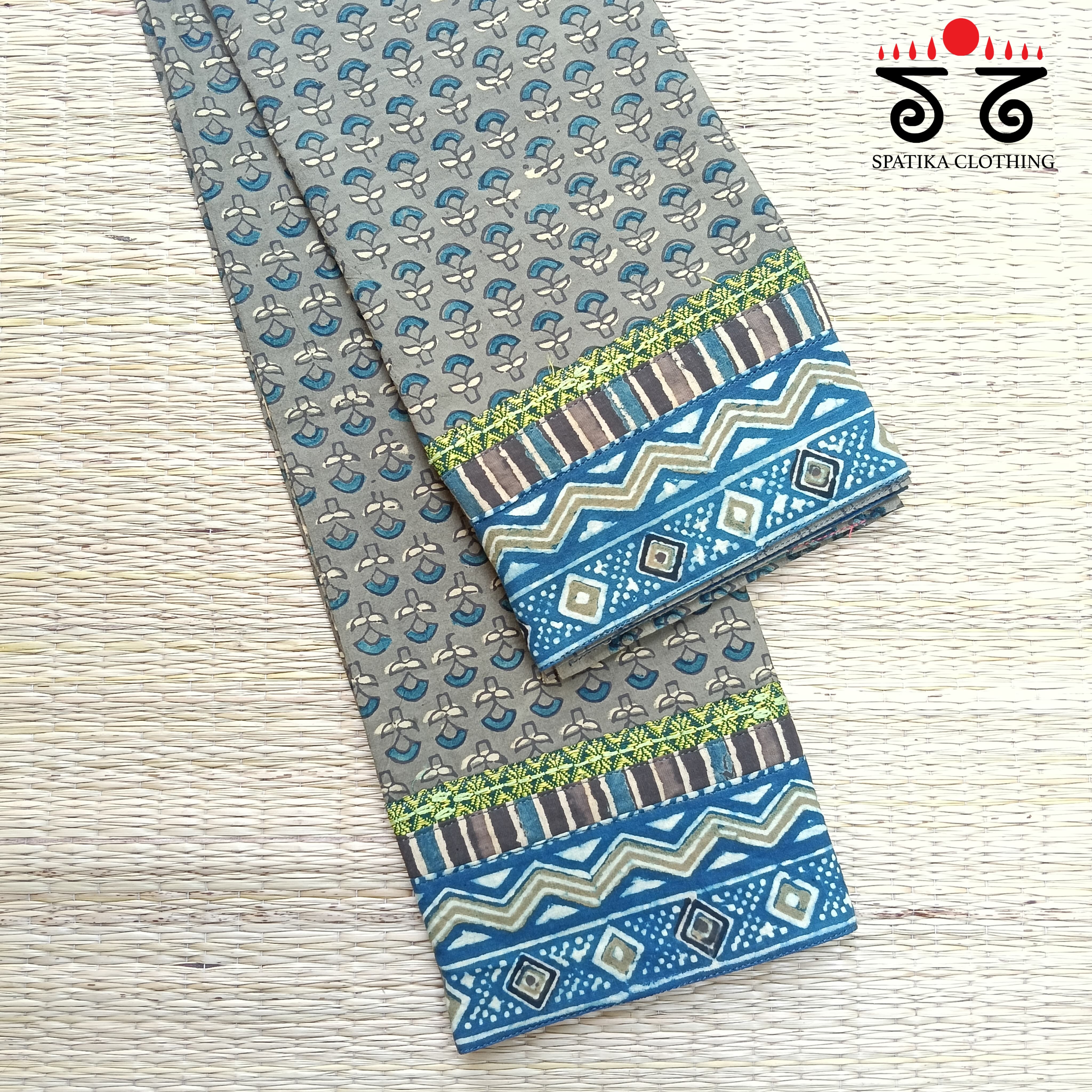 Ajrakh Hand Embroidered Blouse Fabric