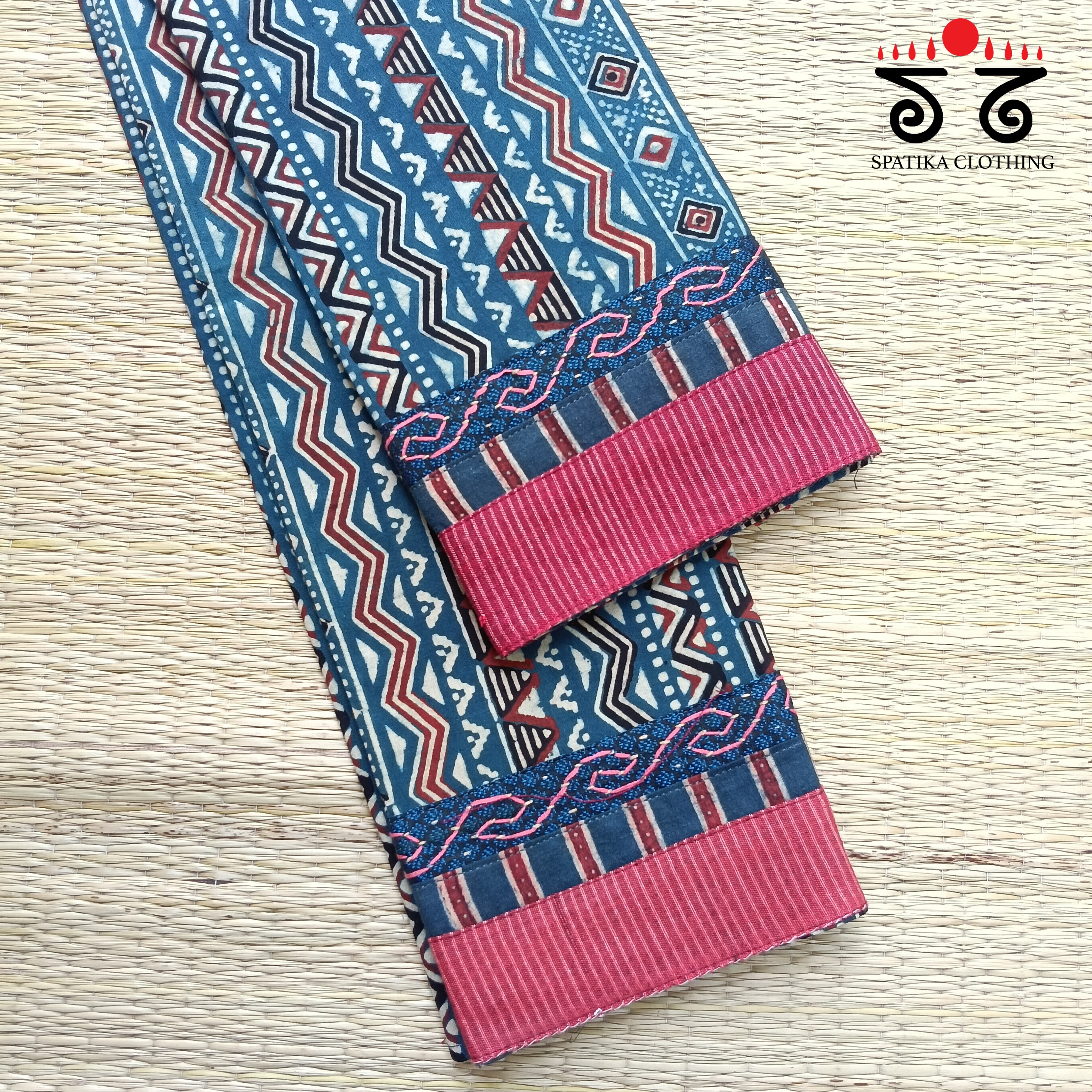 Ajrakh Hand Embroidered Blouse Fabric