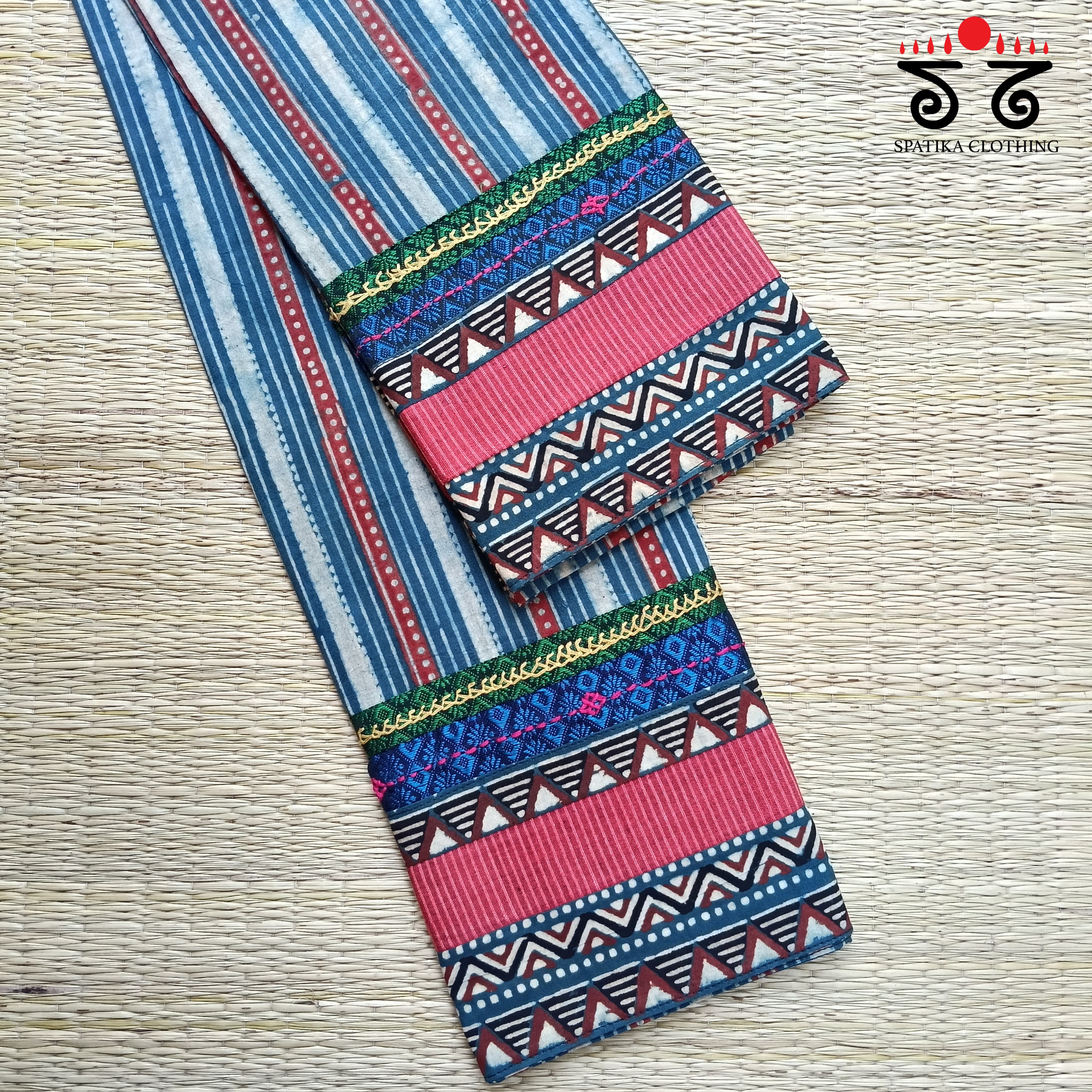 Ajrakh Hand Embroidered Blouse Fabric