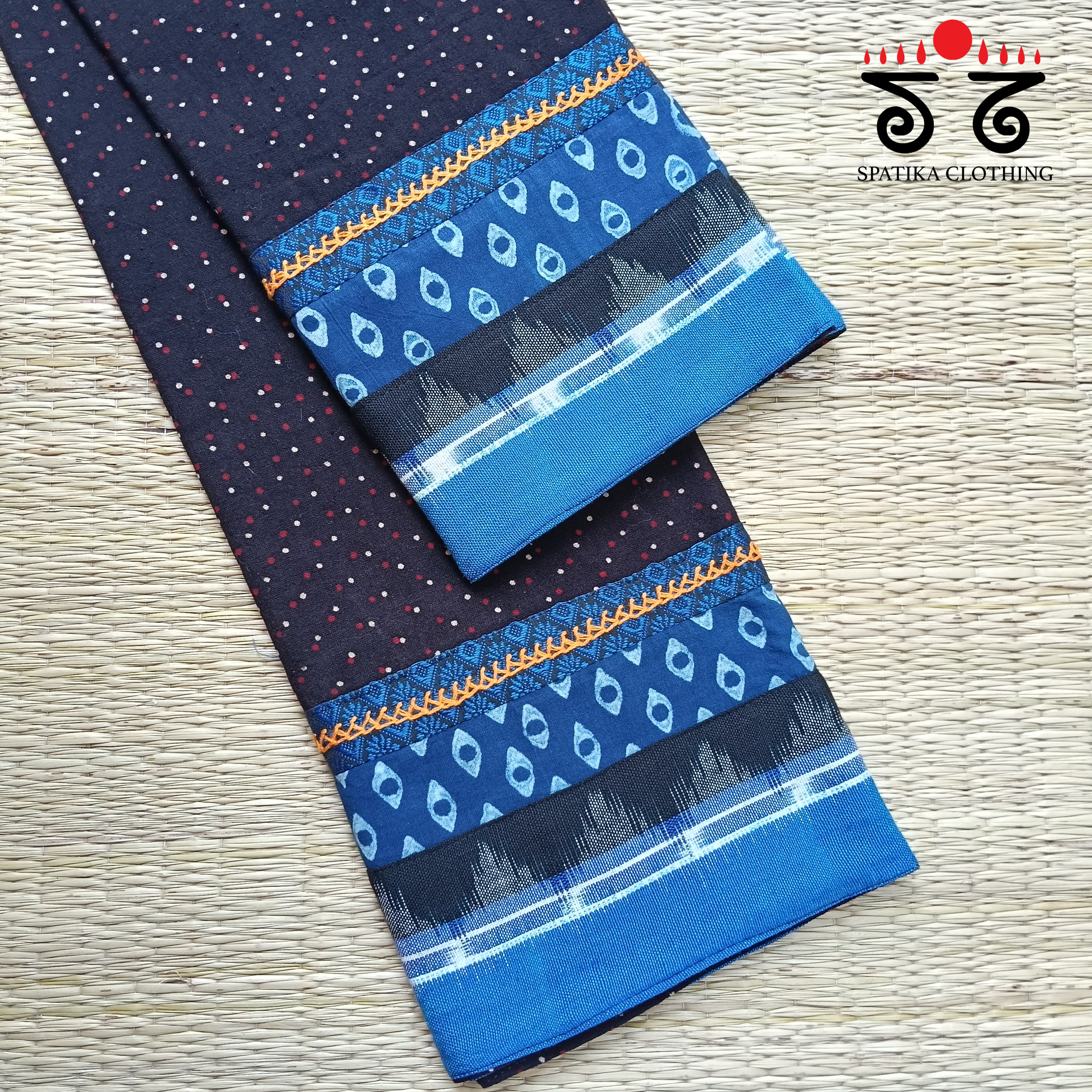 Ajrakh Hand Embroidered Blouse Fabric