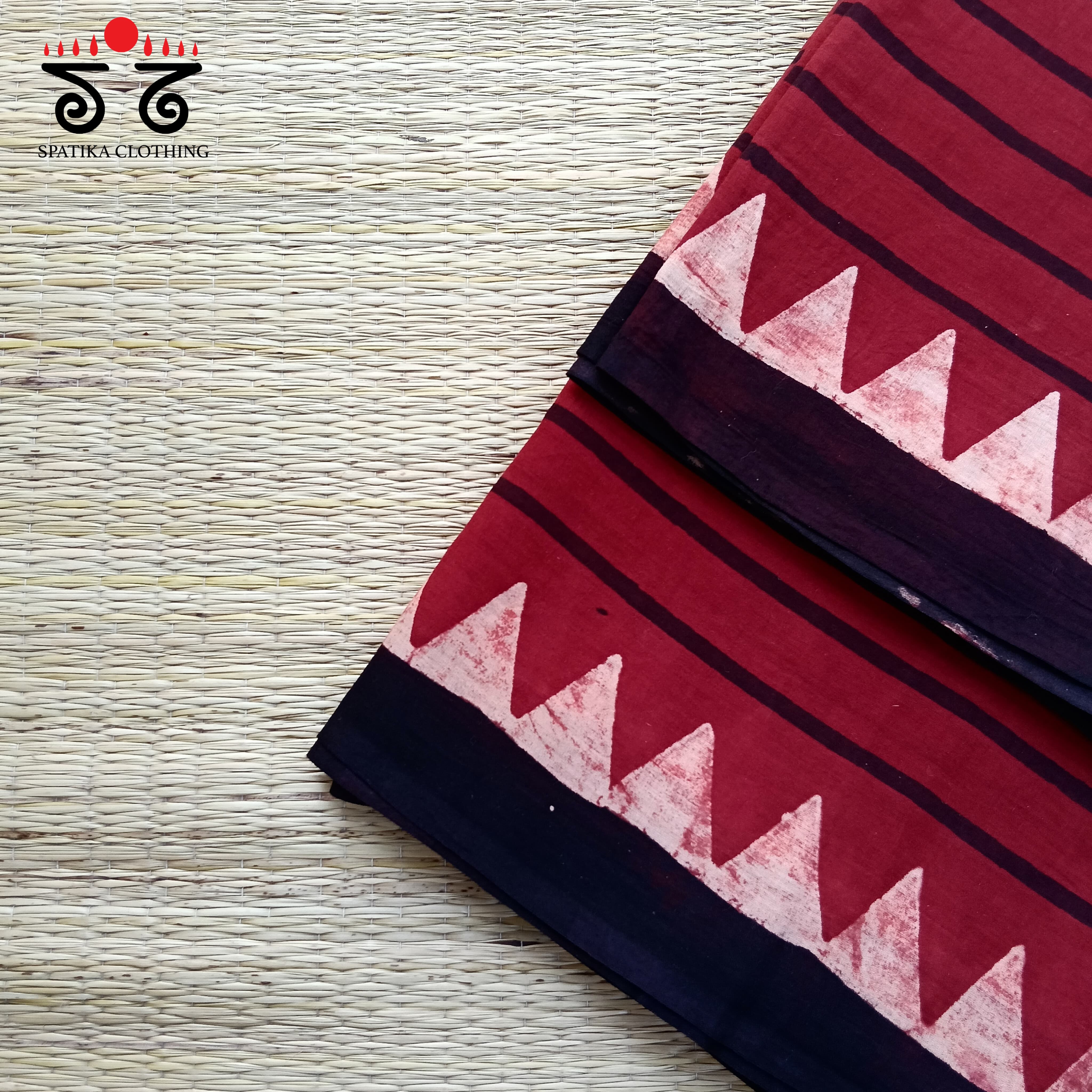 Ajrakh Handblock Printed on Mulmul Cotton Saree