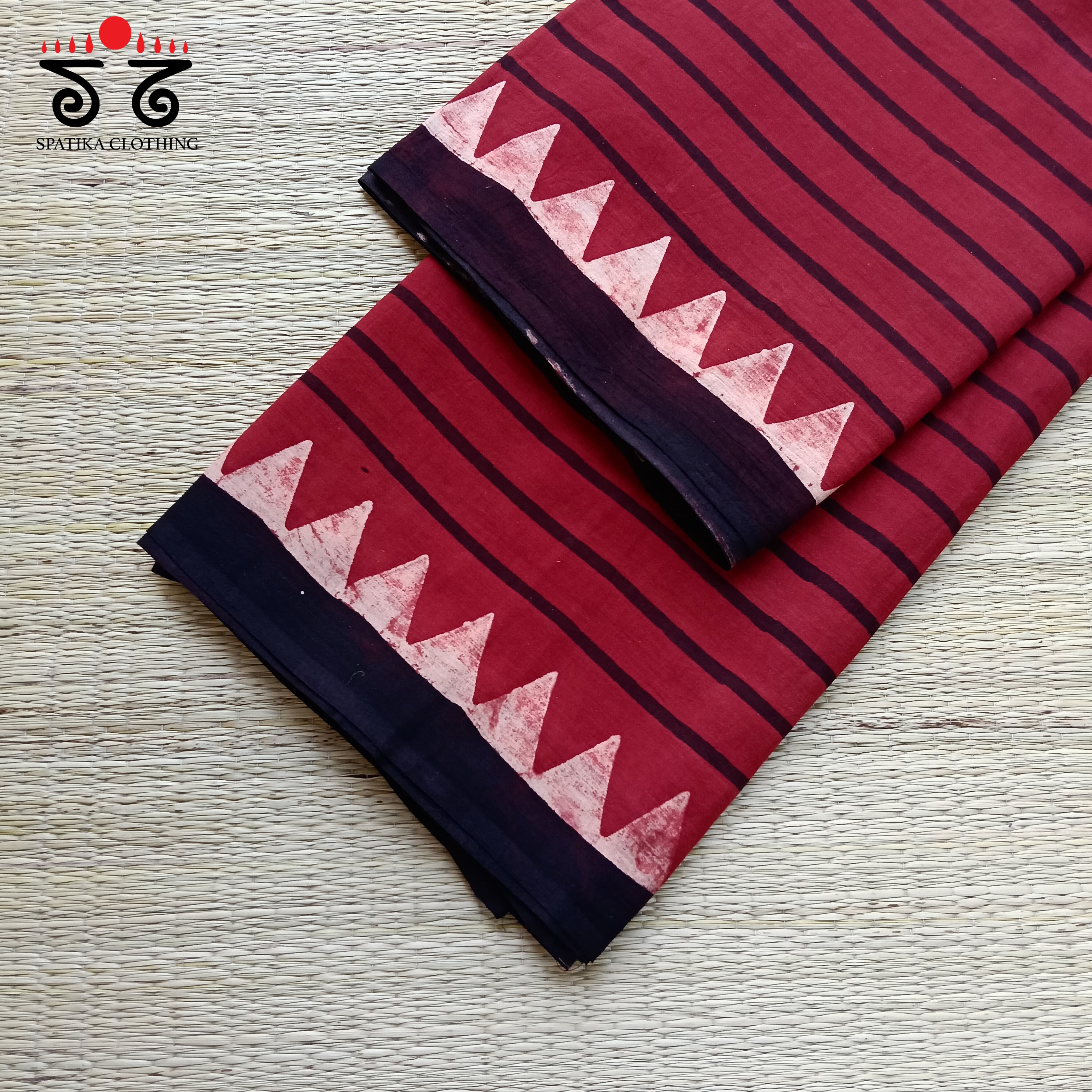Ajrakh Handblock Printed on Mulmul Cotton Saree
