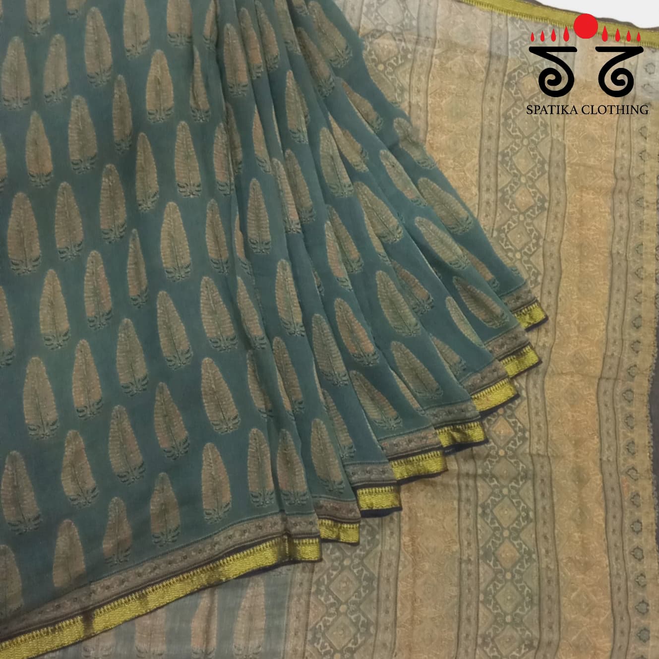 Ajrak Handblock Print on Silk Cotton Saree