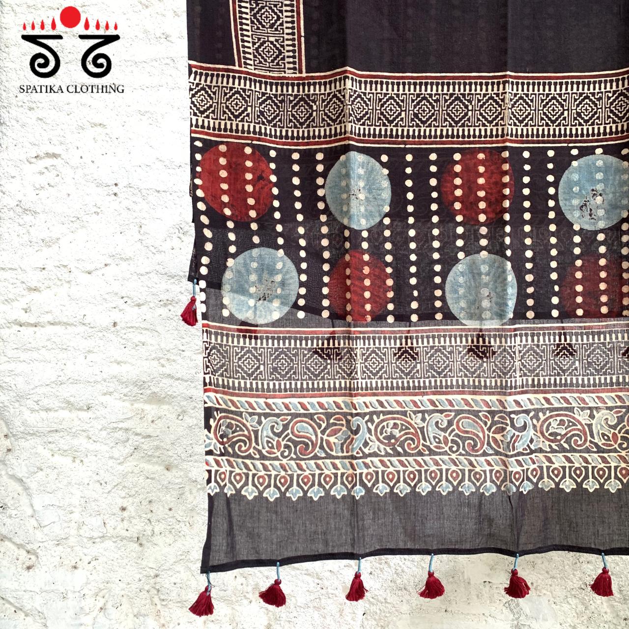 Ajrakh on Mulmul Cotton Dupatta - Natural Dyes