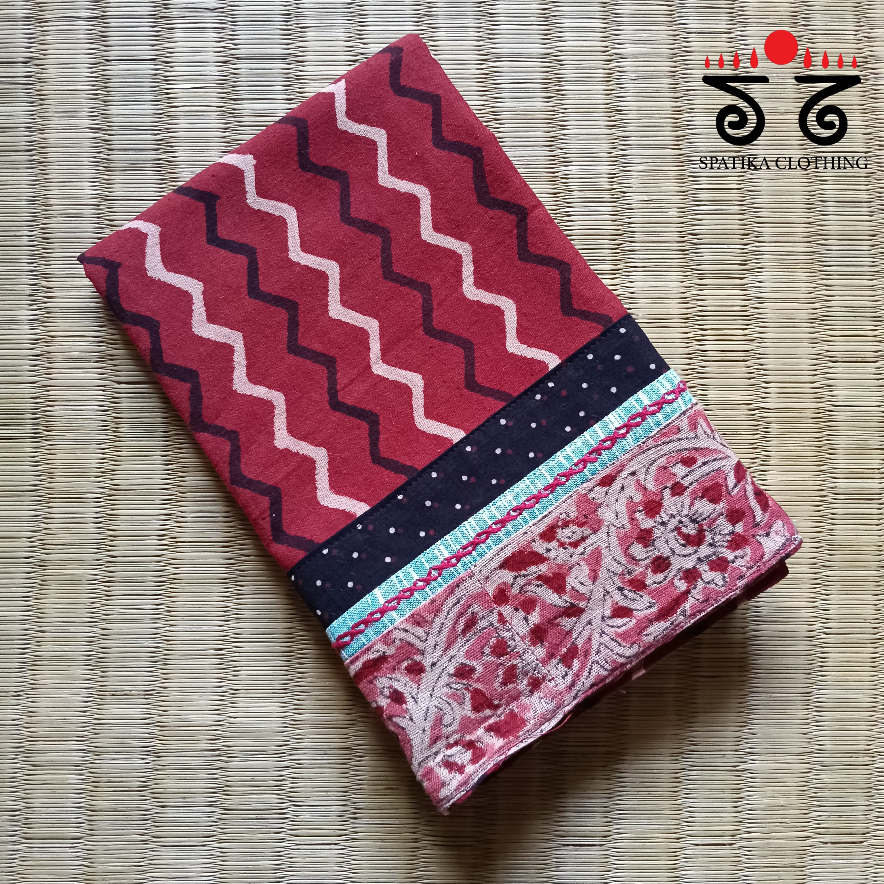 Ajrak hand embroidered Blouse Fabric