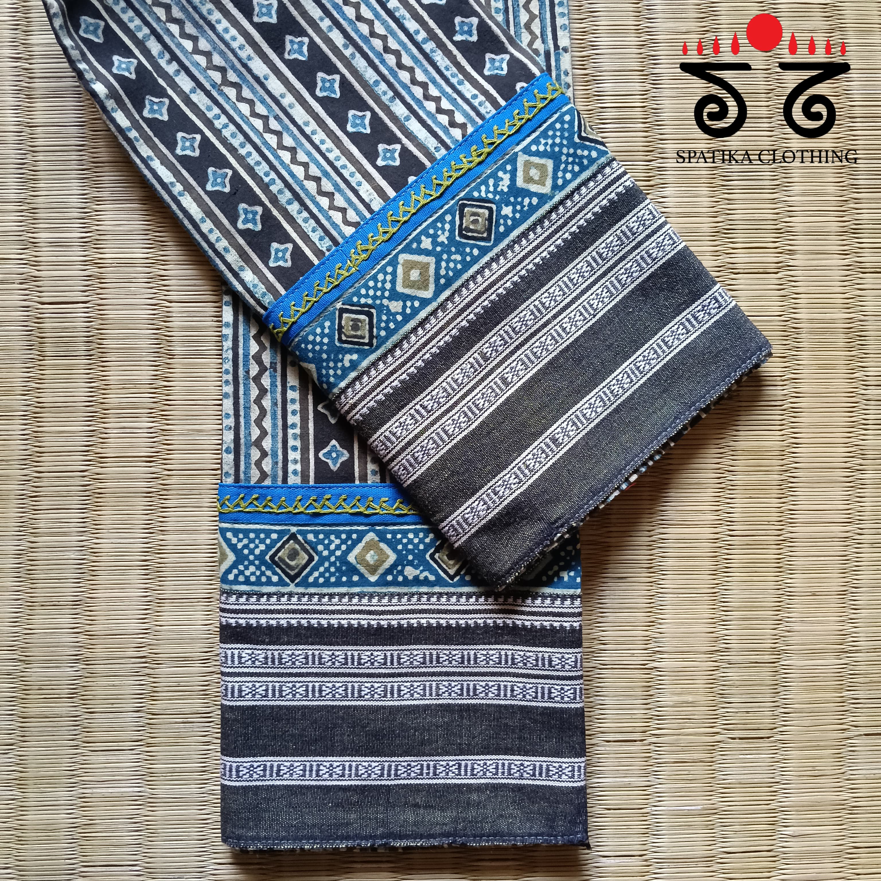 Ajrak hand embroidered Blouse Fabric