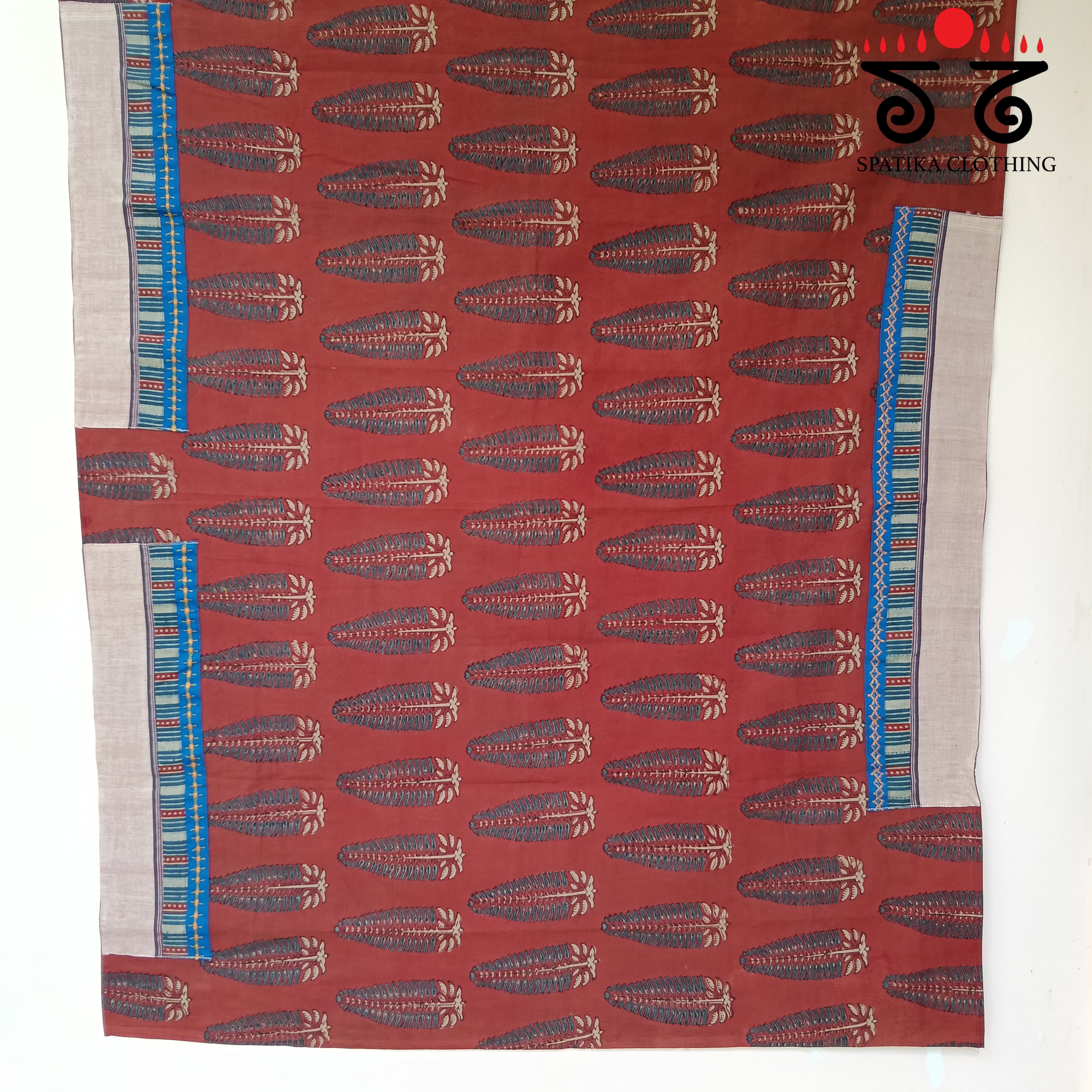 Ajrak hand embroidered Blouse Fabric