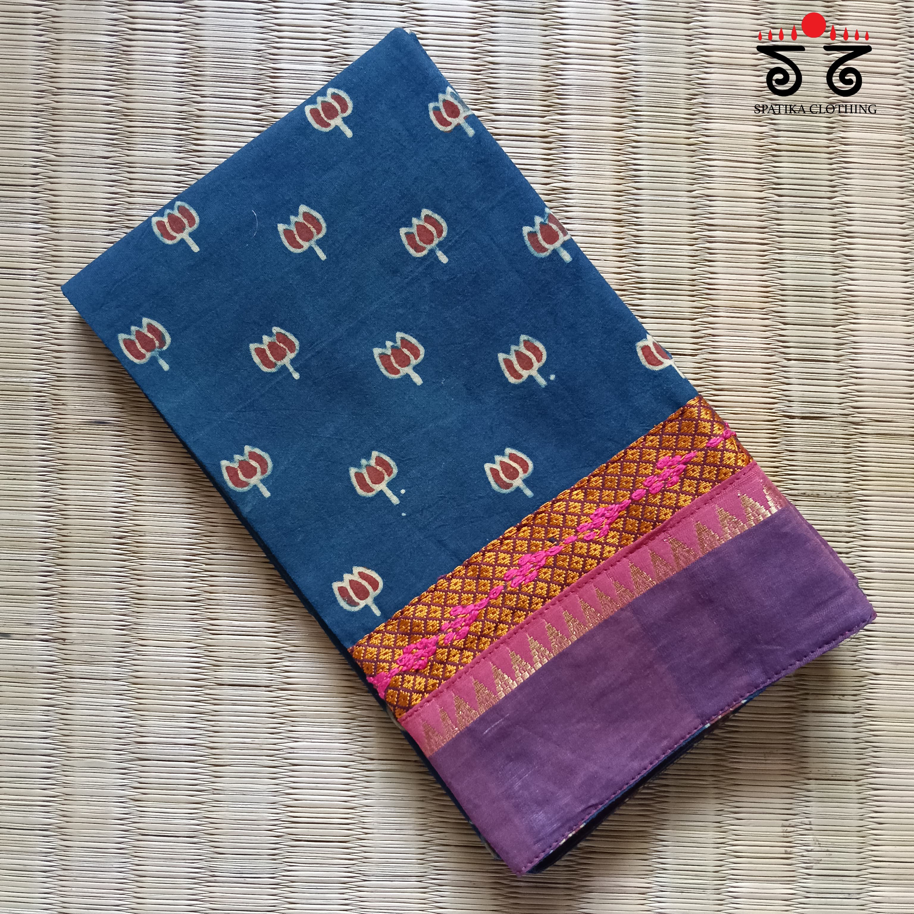 Ajrak hand embroidered Blouse Fabric