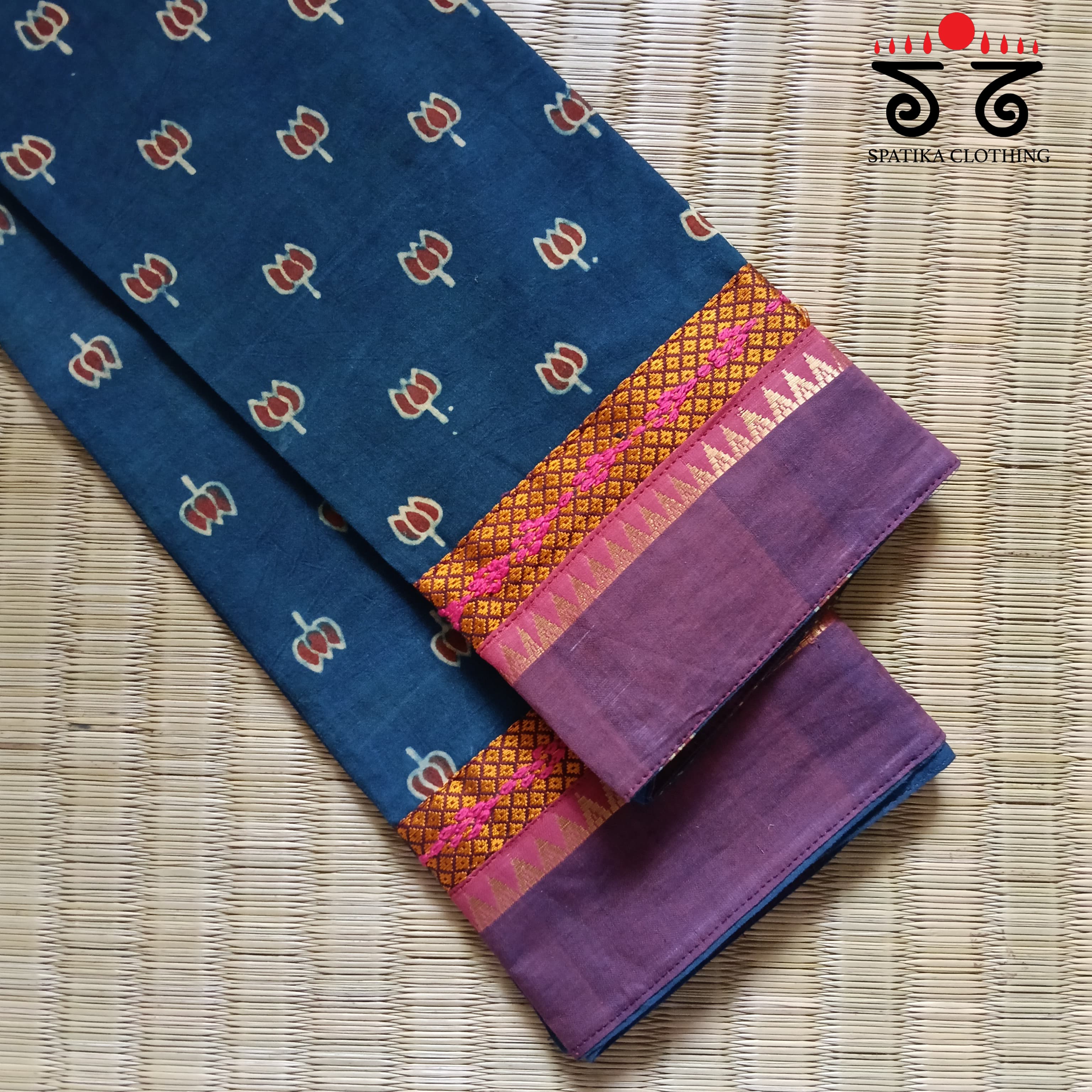 Ajrak hand embroidered Blouse Fabric