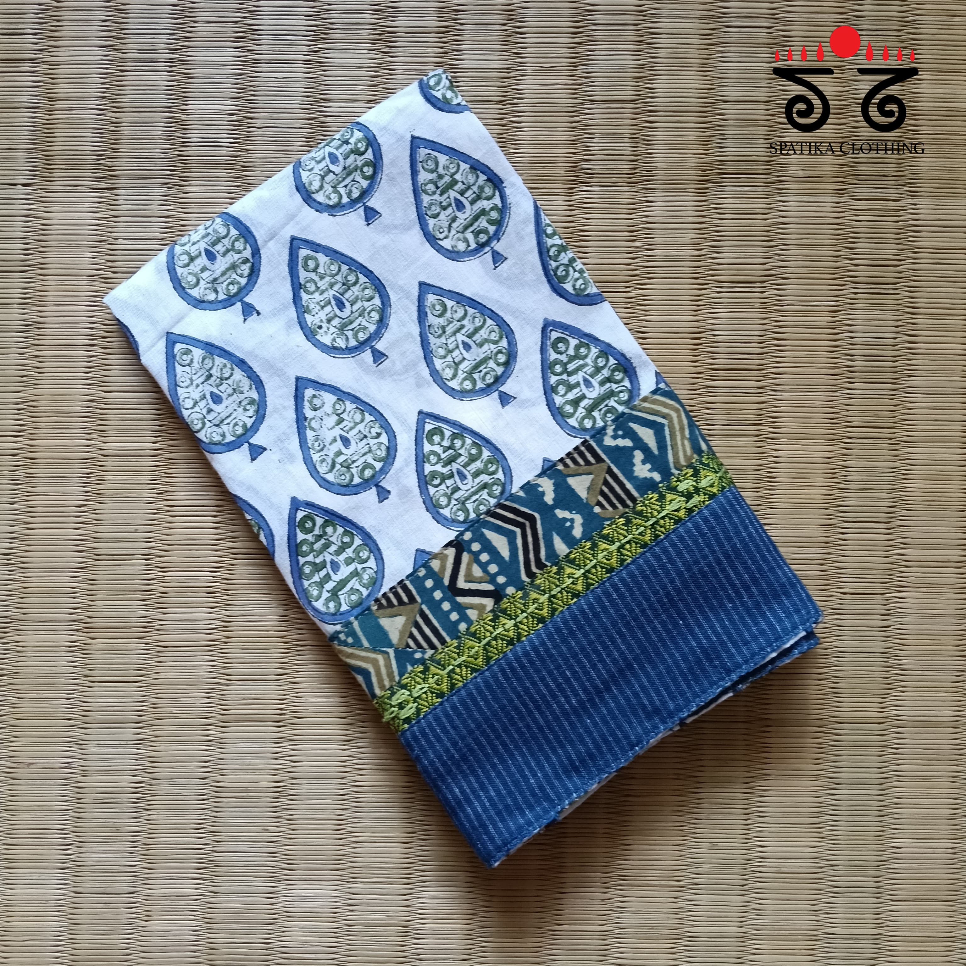 Ajrak hand embroidered Blouse Fabric