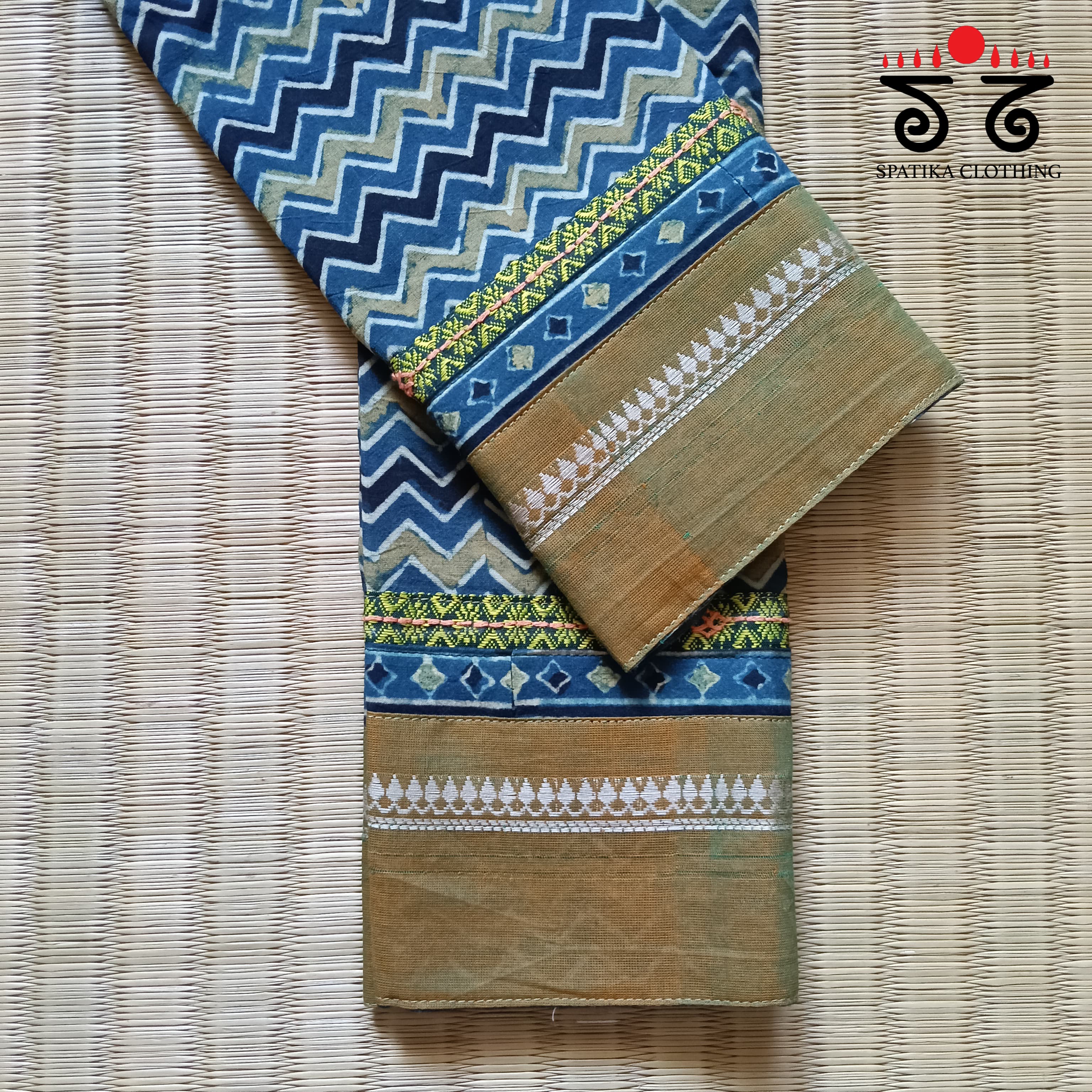 Ajrak hand embroidered Blouse Fabric