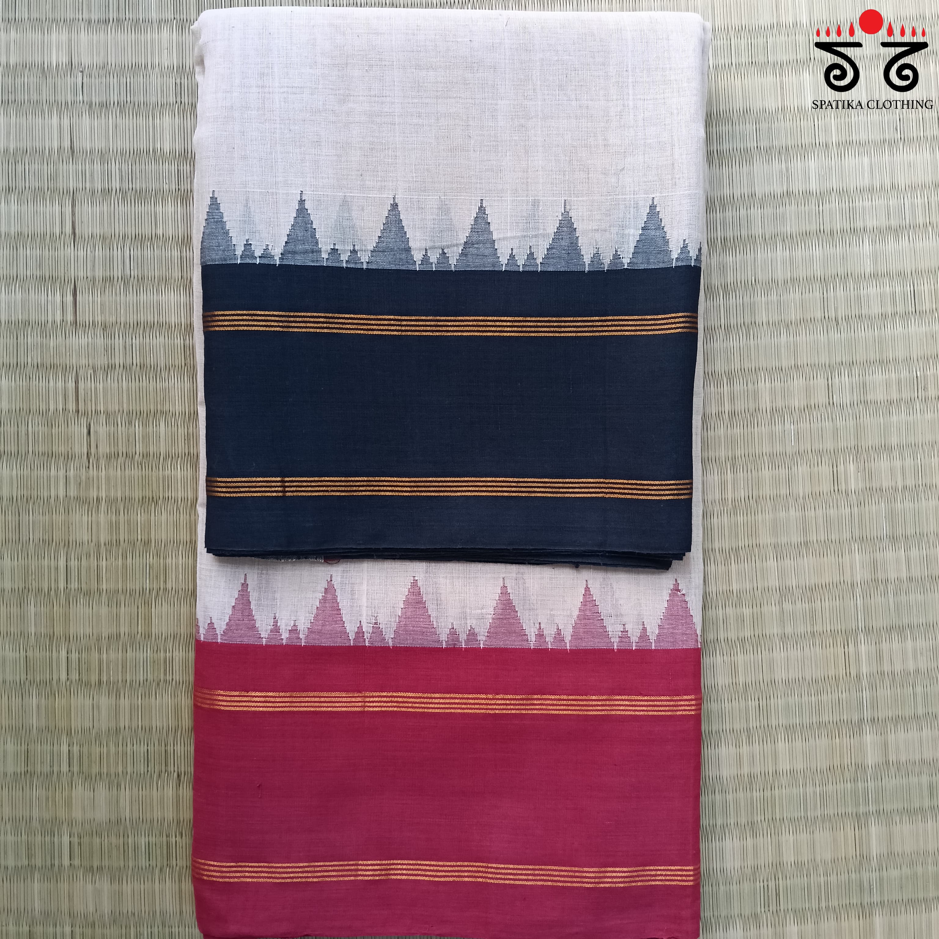 Ponduru Handspun Cotton Saree - Ganga Jamuna Border