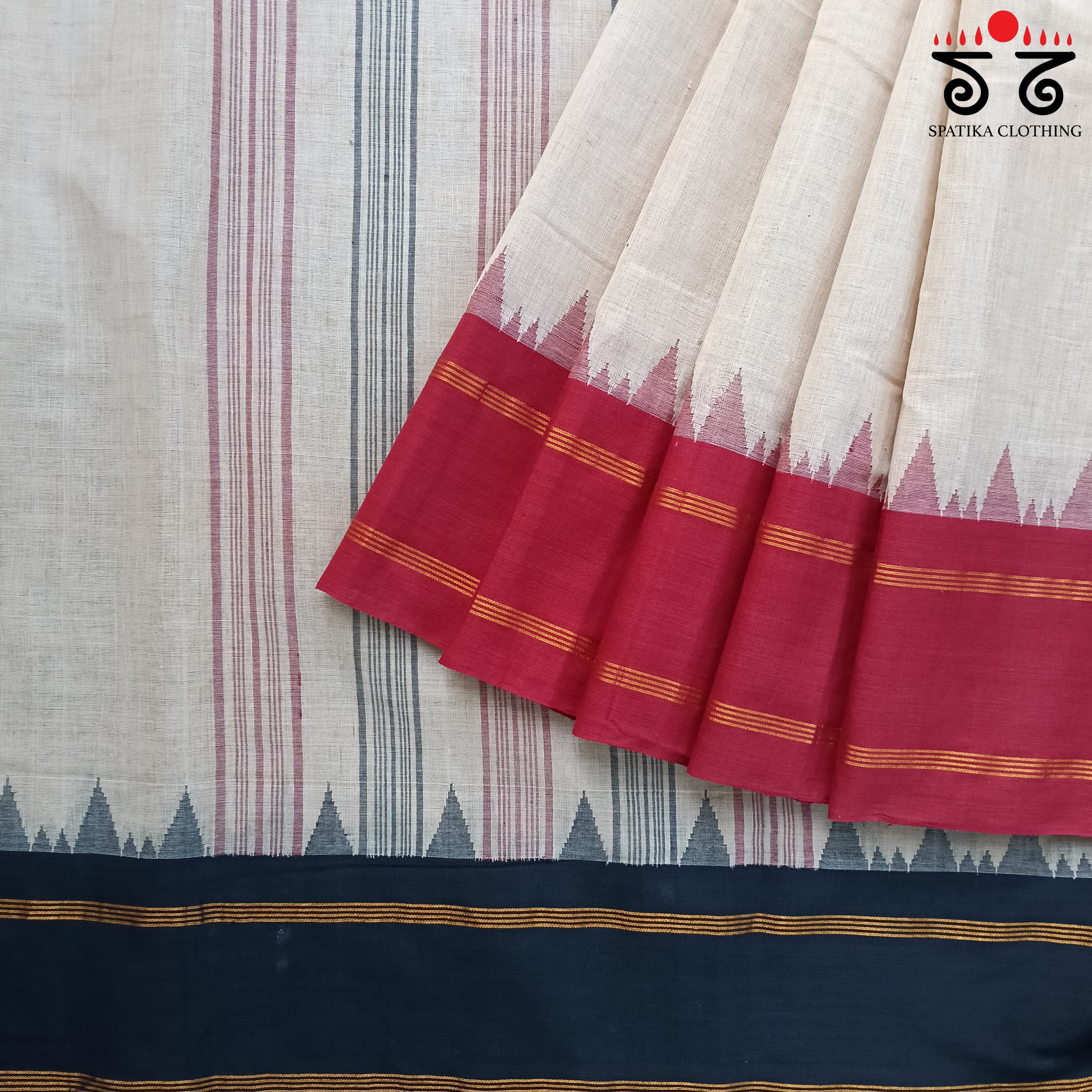 Ponduru Handspun Cotton Saree - Ganga Jamuna Border