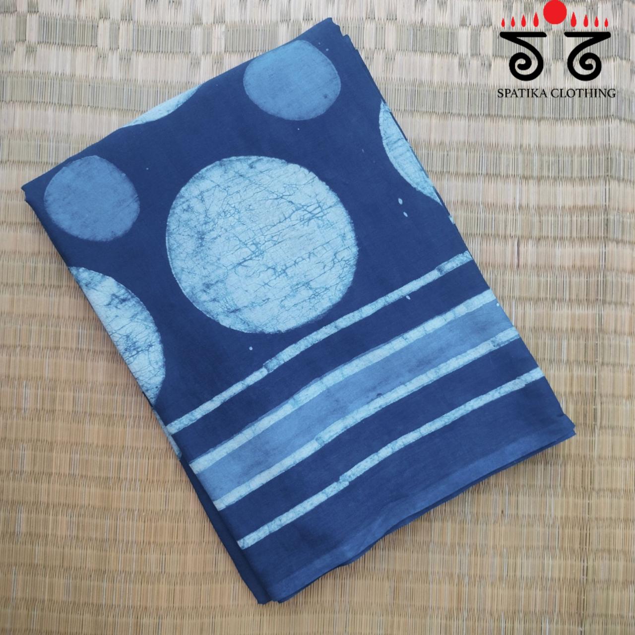 Indigo Handblock Printed Mulmul Cotton Saree