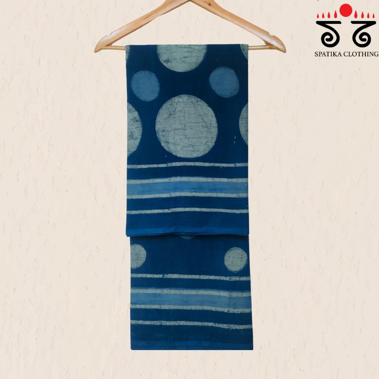 Indigo Handblock Printed Mulmul Cotton Saree