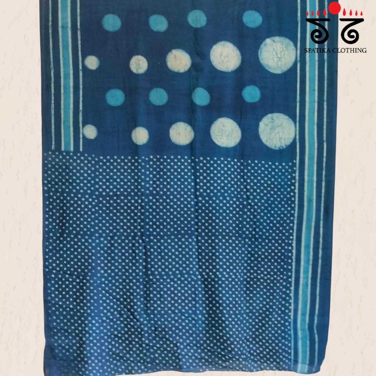 Indigo Handblock Printed Mulmul Cotton Saree