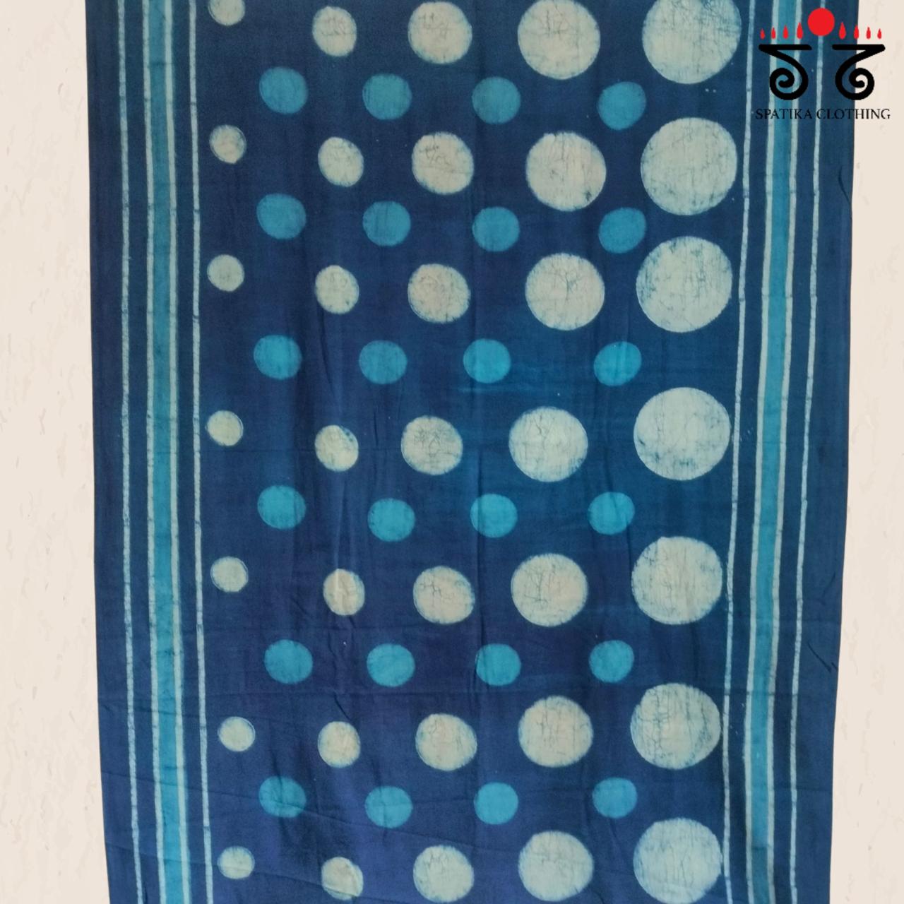 Indigo Handblock Printed Mulmul Cotton Saree