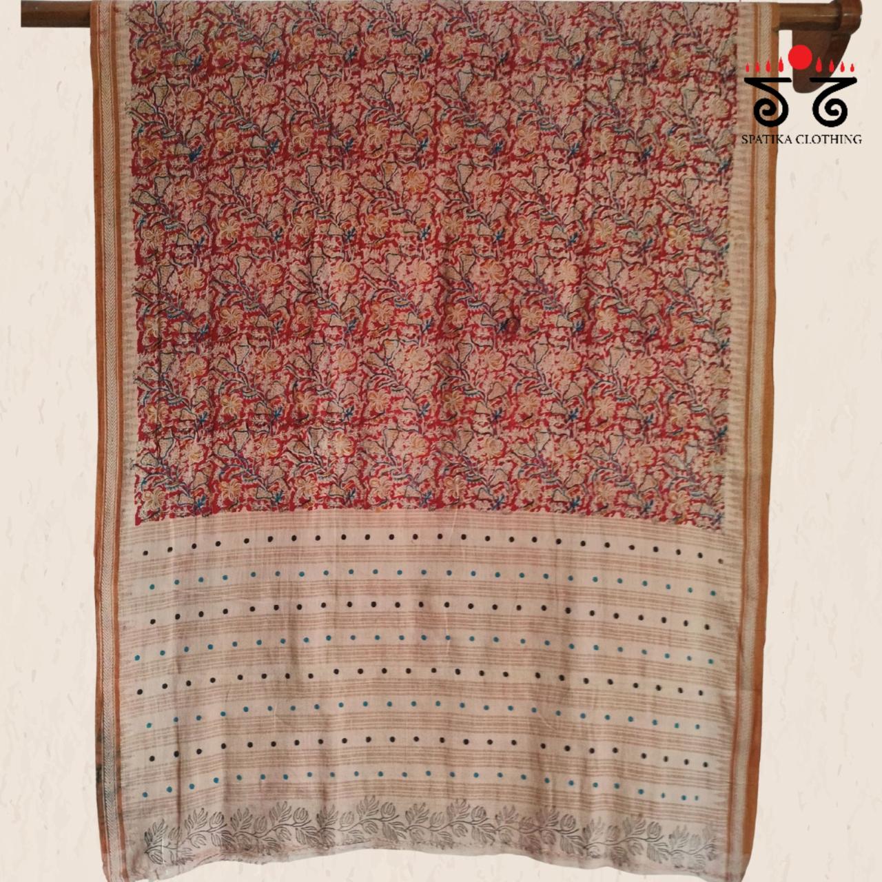 Kalamkari On Ponduru Handspun Cotton Saree