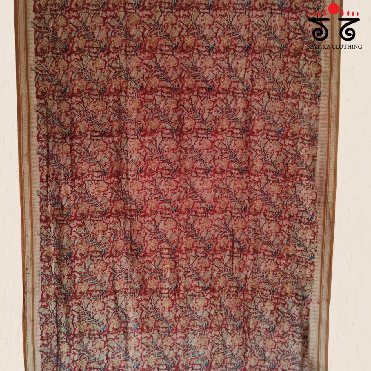Kalamkari On Ponduru Handspun Cotton Saree