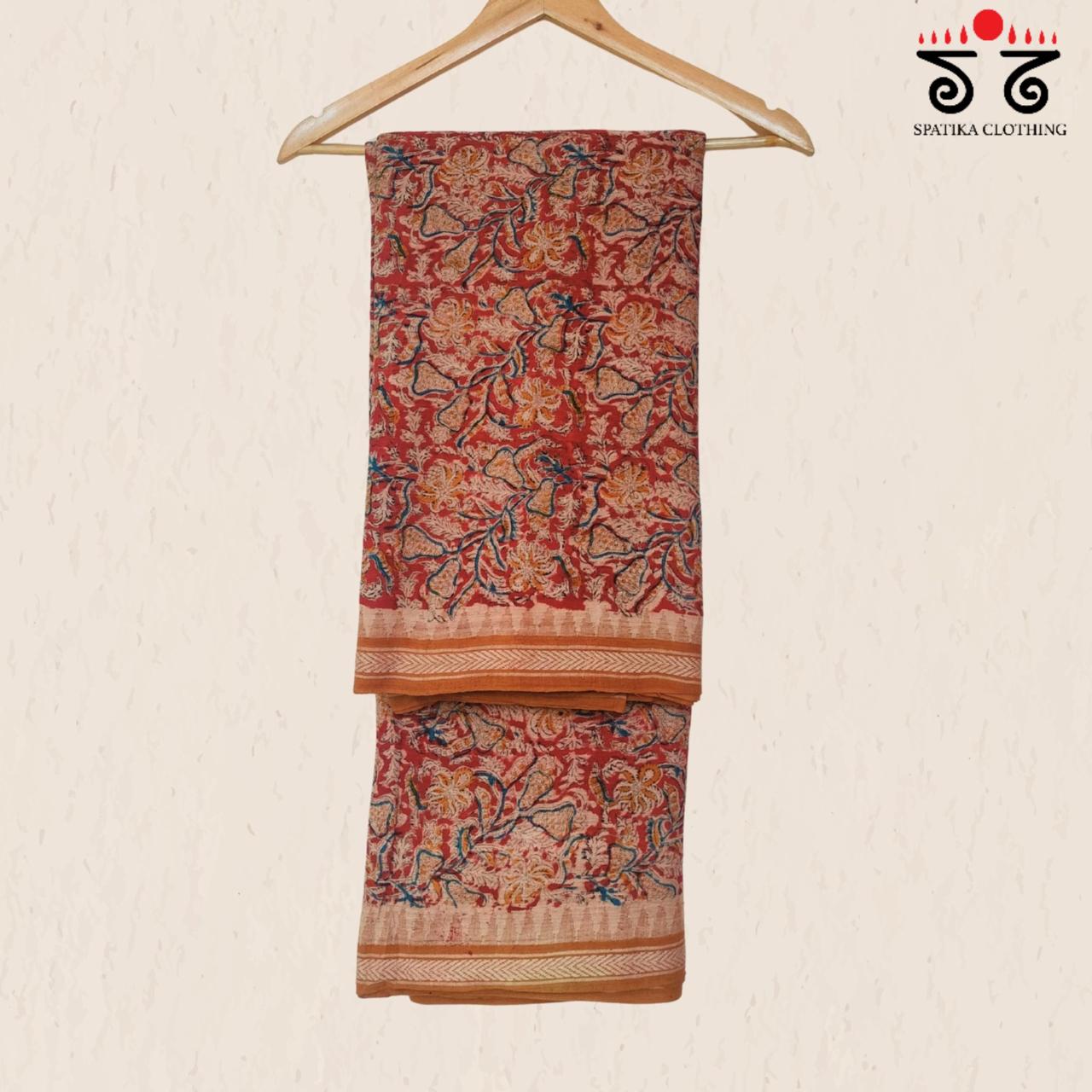 Kalamkari On Ponduru Handspun Cotton Saree