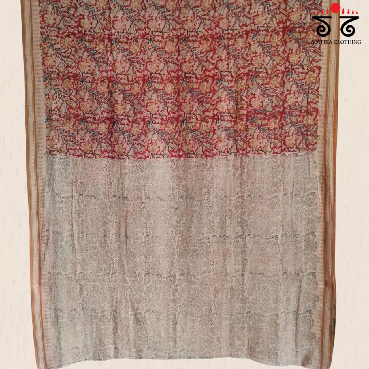 Kalamkari On Ponduru Handspun Cotton Saree